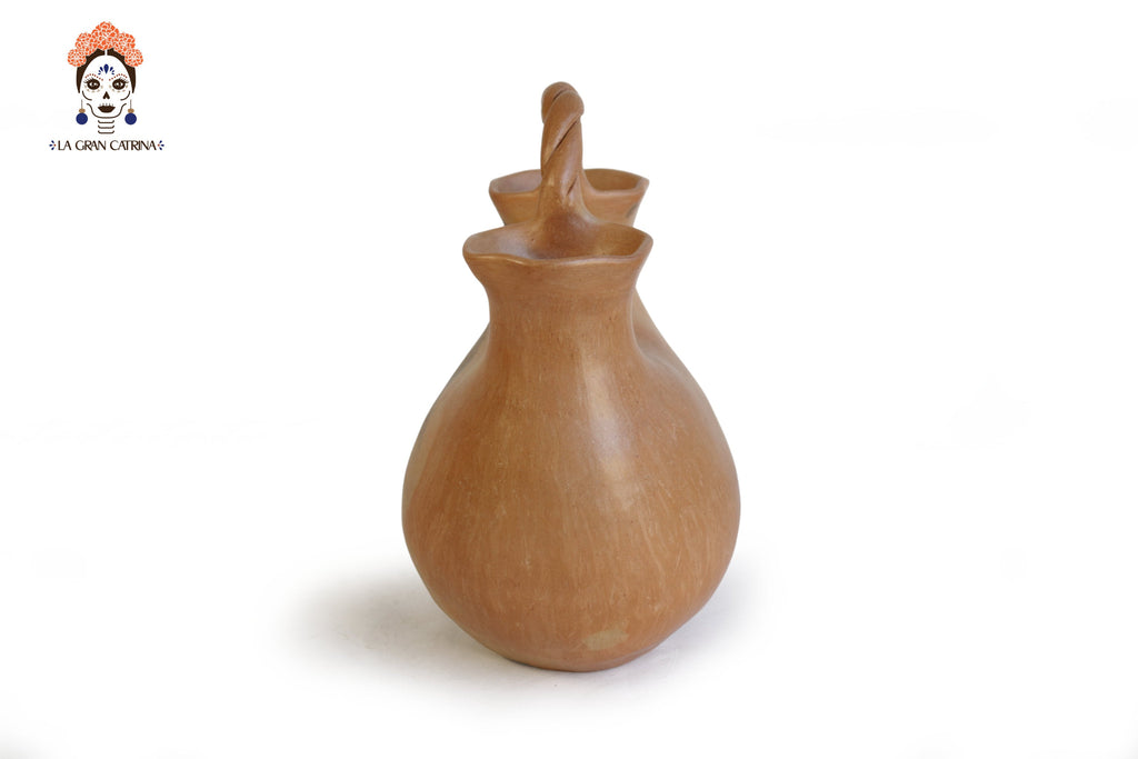 Vessel Ancestral Mixe with 2 openings opossum-tail handle - 12.2 in. Silvia Mixe