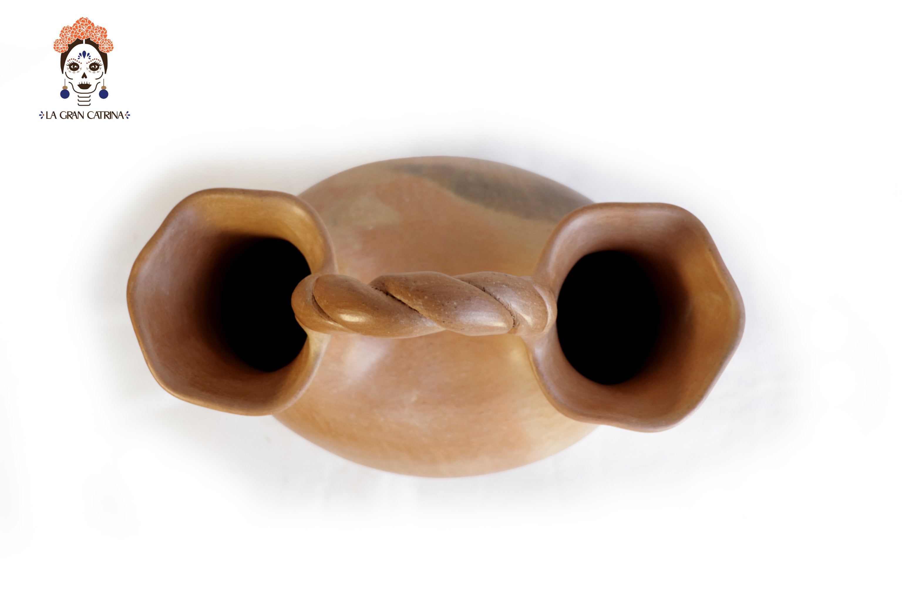Vessel Ancestral Mixe with 2 openings opossum-tail handle - 12.2 in. Silvia Mixe