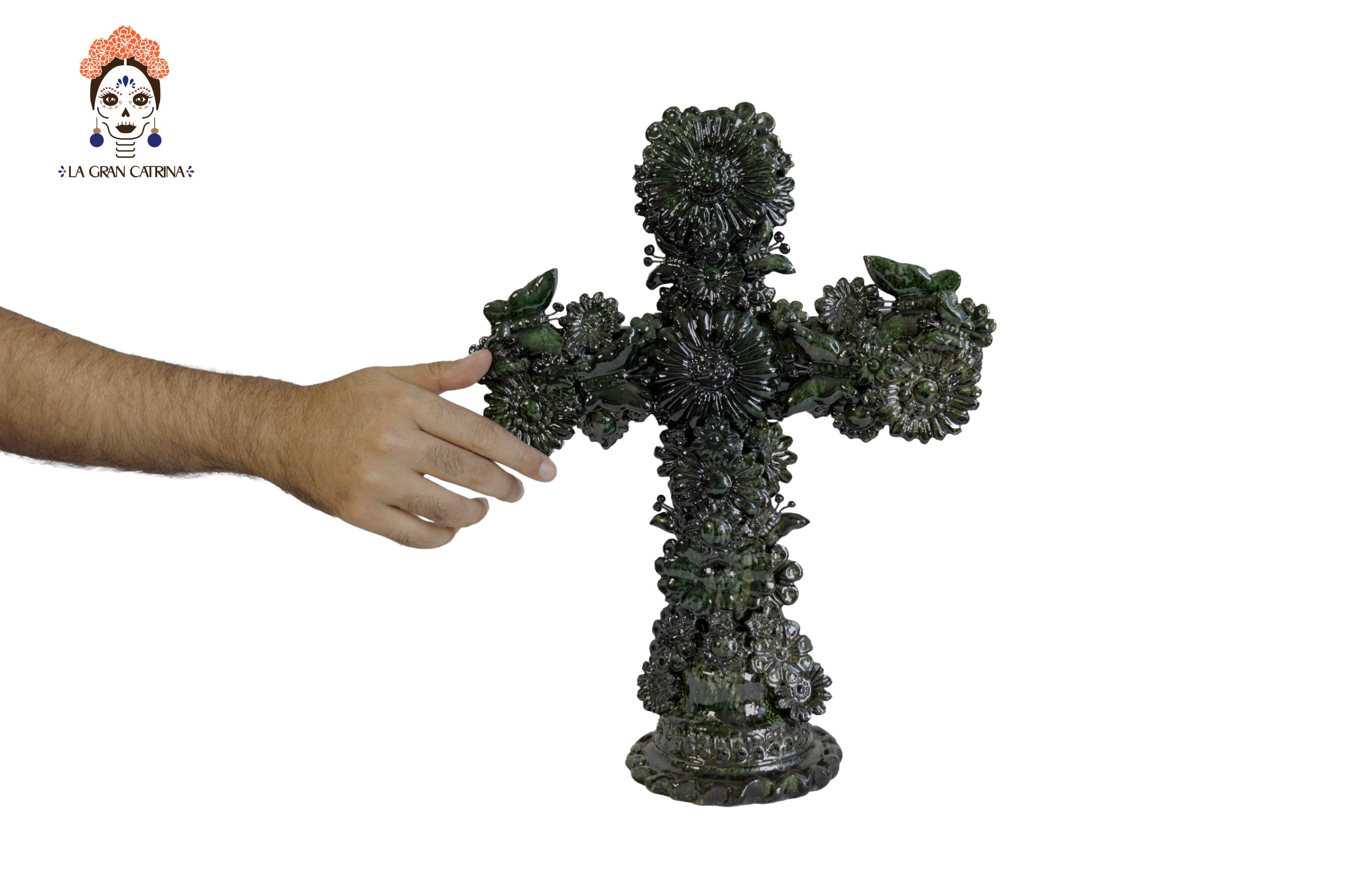 Cross green - Glazed Clay - 10 in. Tereri
