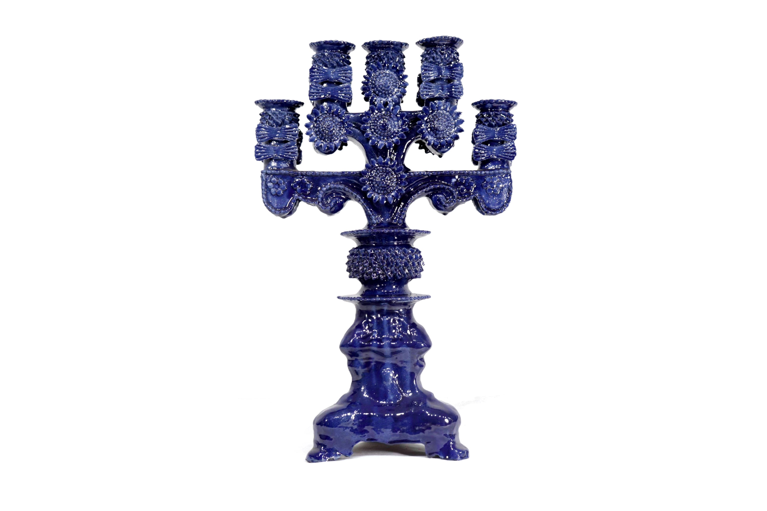 Candleholder Blue 5-Candle - Glazed Clay - 20 in. Juan Gtz