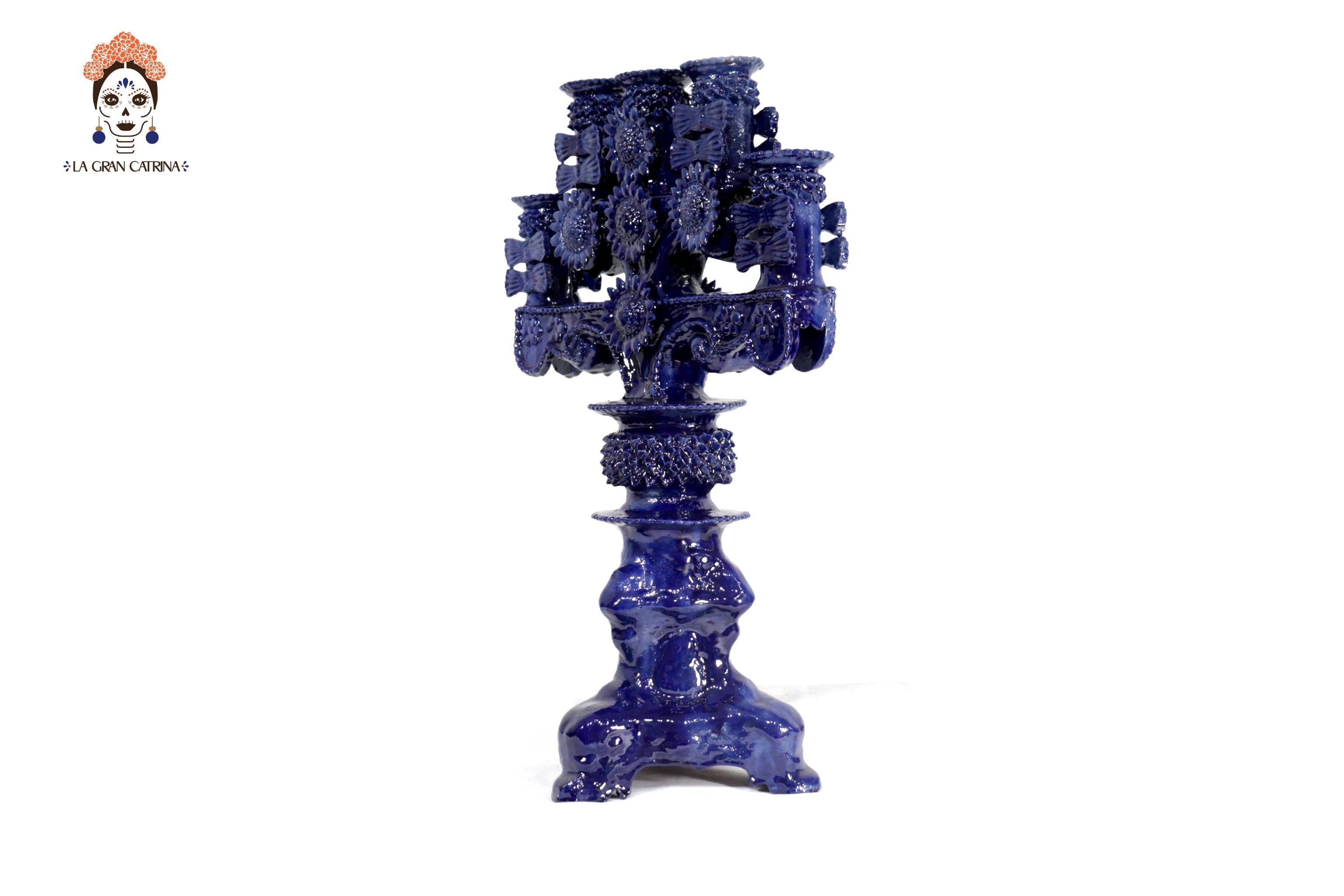 Candleholder Blue 5-Candle - Glazed Clay - 20 in. Juan Gtz
