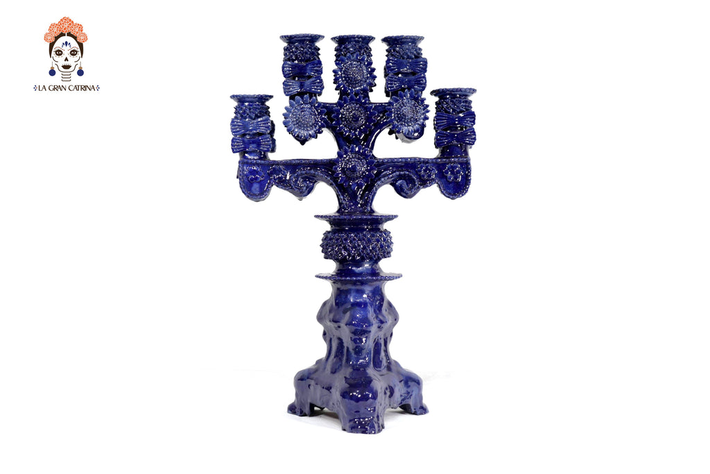 Candleholder Blue 5-Candle - Glazed Clay - 20 in. Juan Gtz