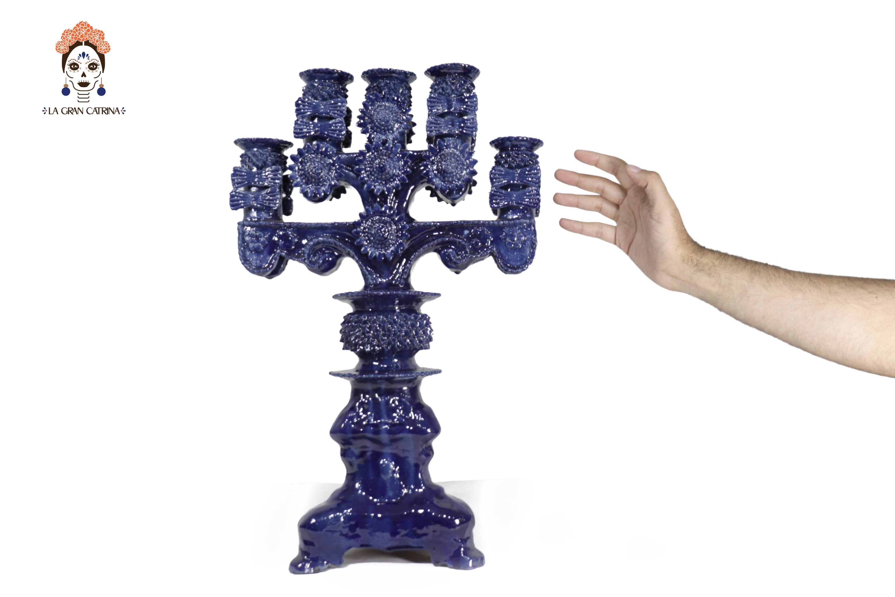 Candleholder Blue 5-Candle - Glazed Clay - 20 in. Juan Gtz