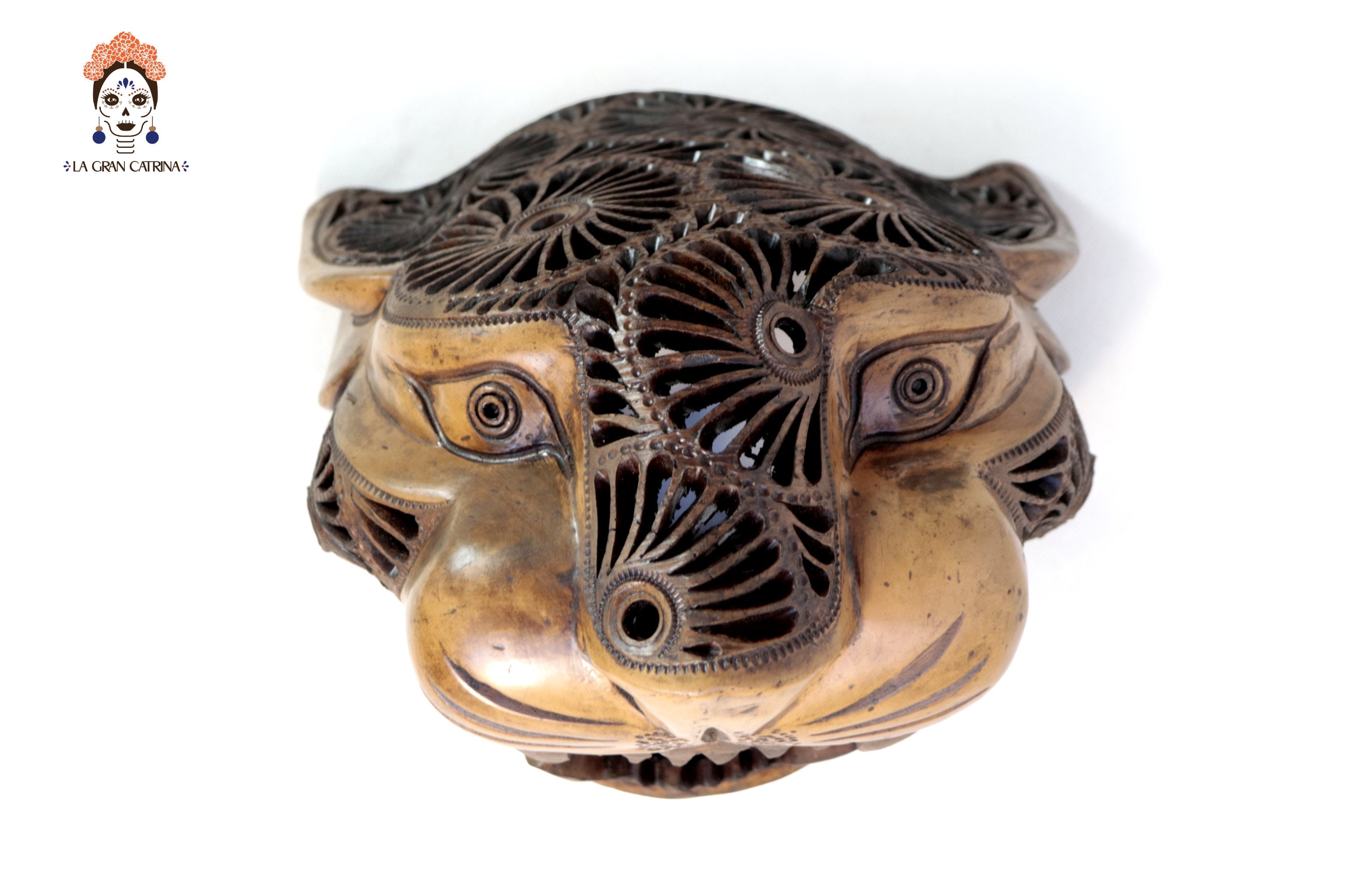 Black Clay Brown Jaguar Head - 8.7 in. Tere Oax