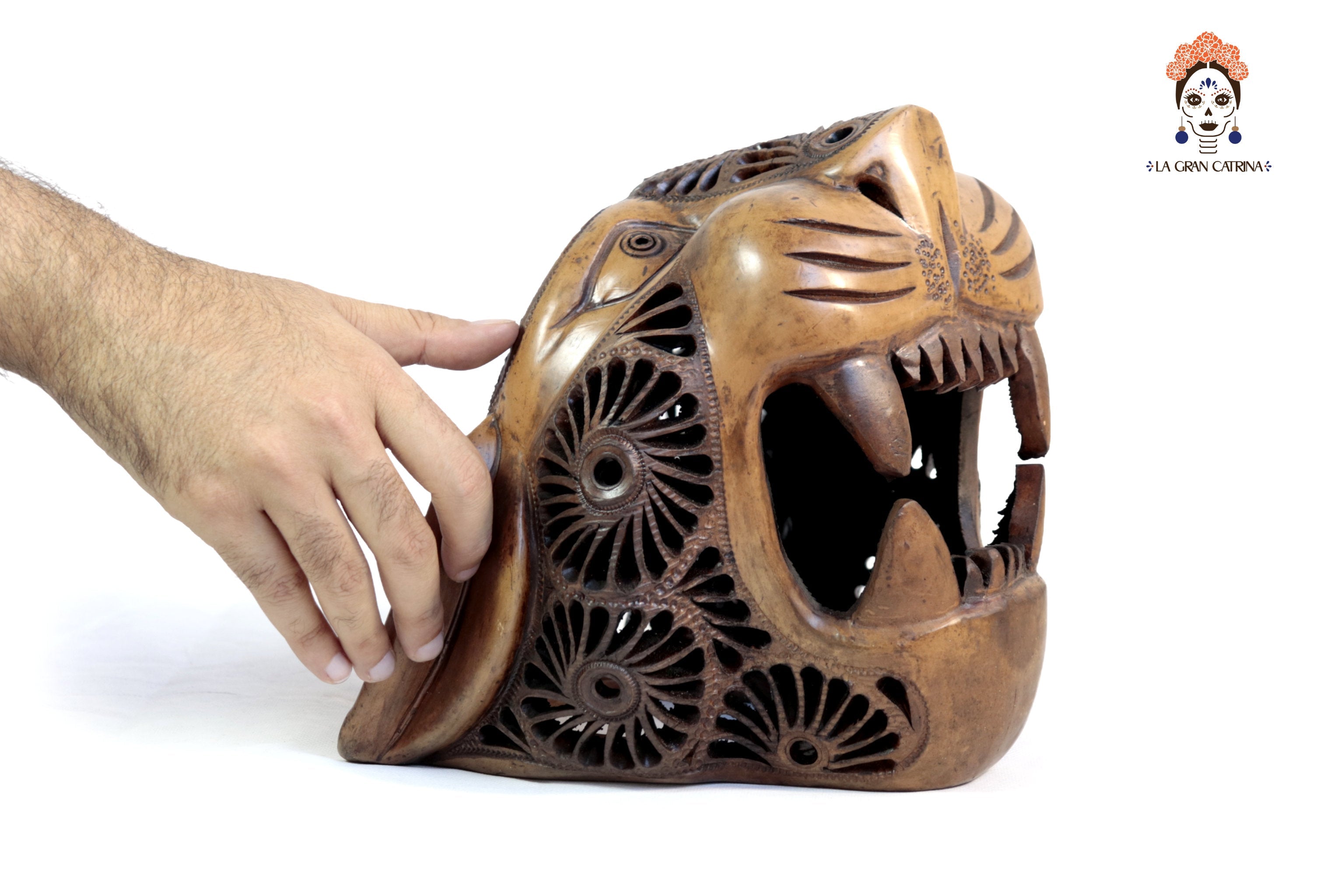 Black Clay Brown Jaguar Head - 8.7 in. Tere Oax
