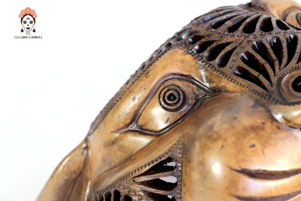 Black Clay Brown Jaguar Head - 8.7 in. Tere Oax