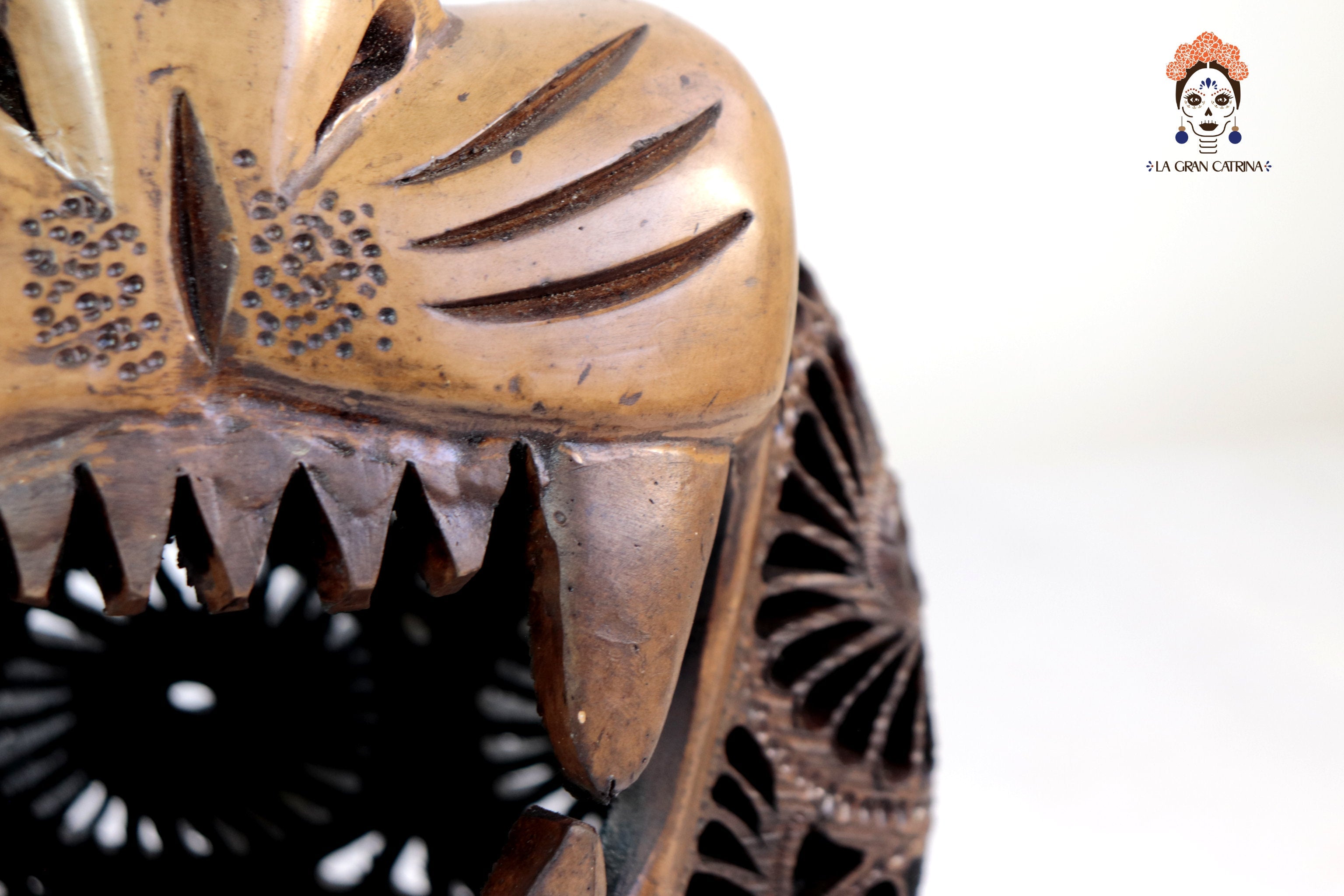 Black Clay Brown Jaguar Head - 8.7 in. Tere Oax