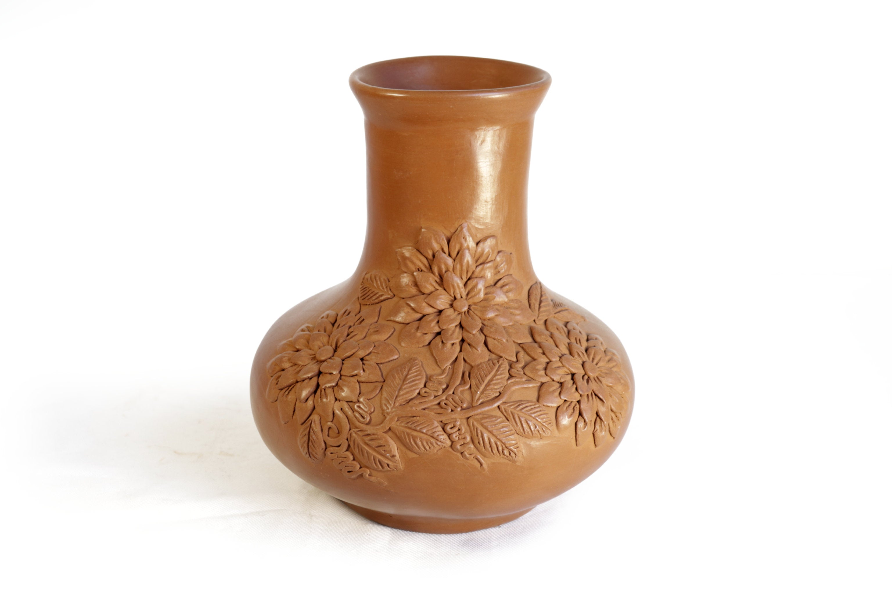 Vessel with Floral Design Clay - Patamban - 9.4 in. Patamban