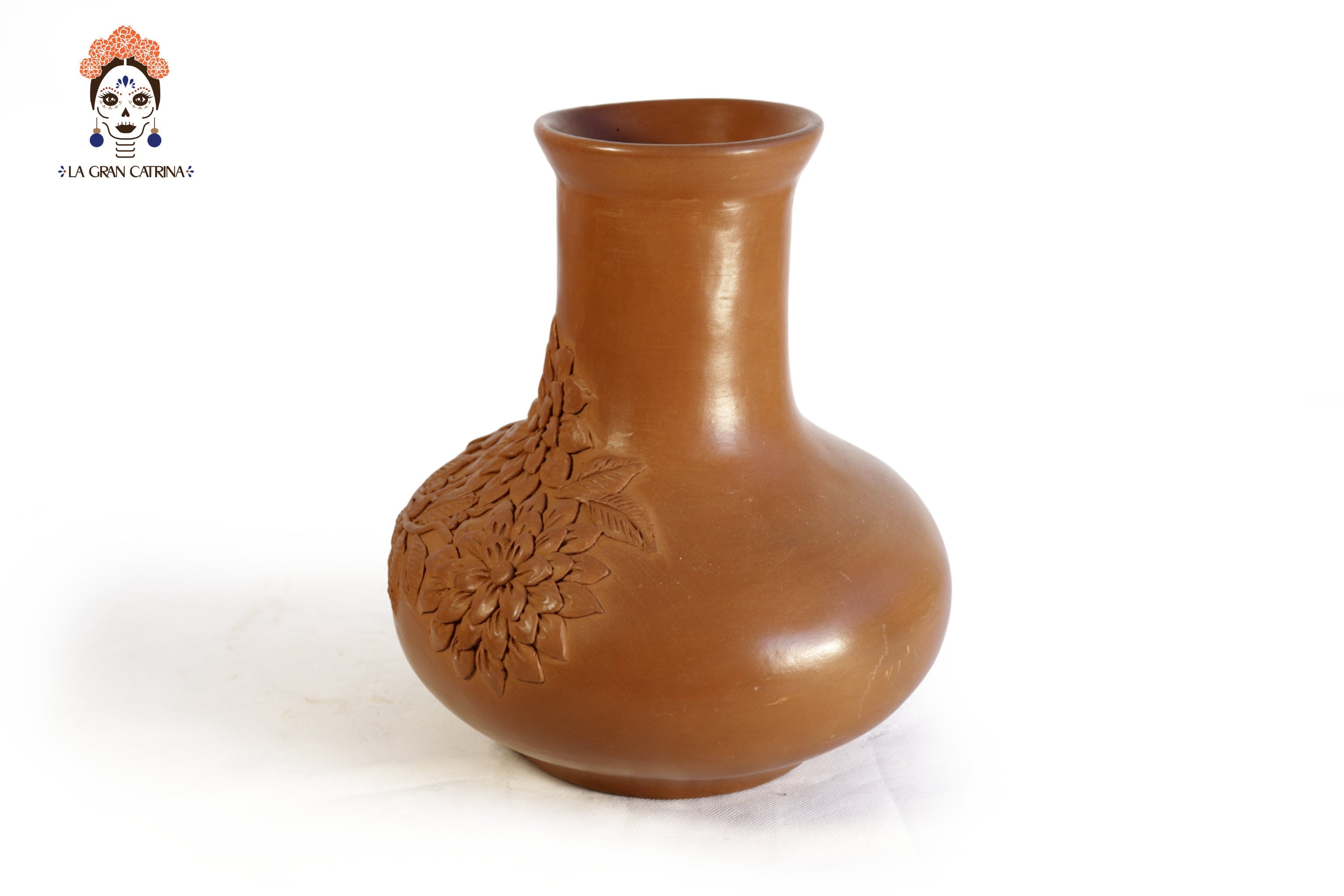 Vessel with Floral Design Clay - Patamban - 9.4 in. Patamban