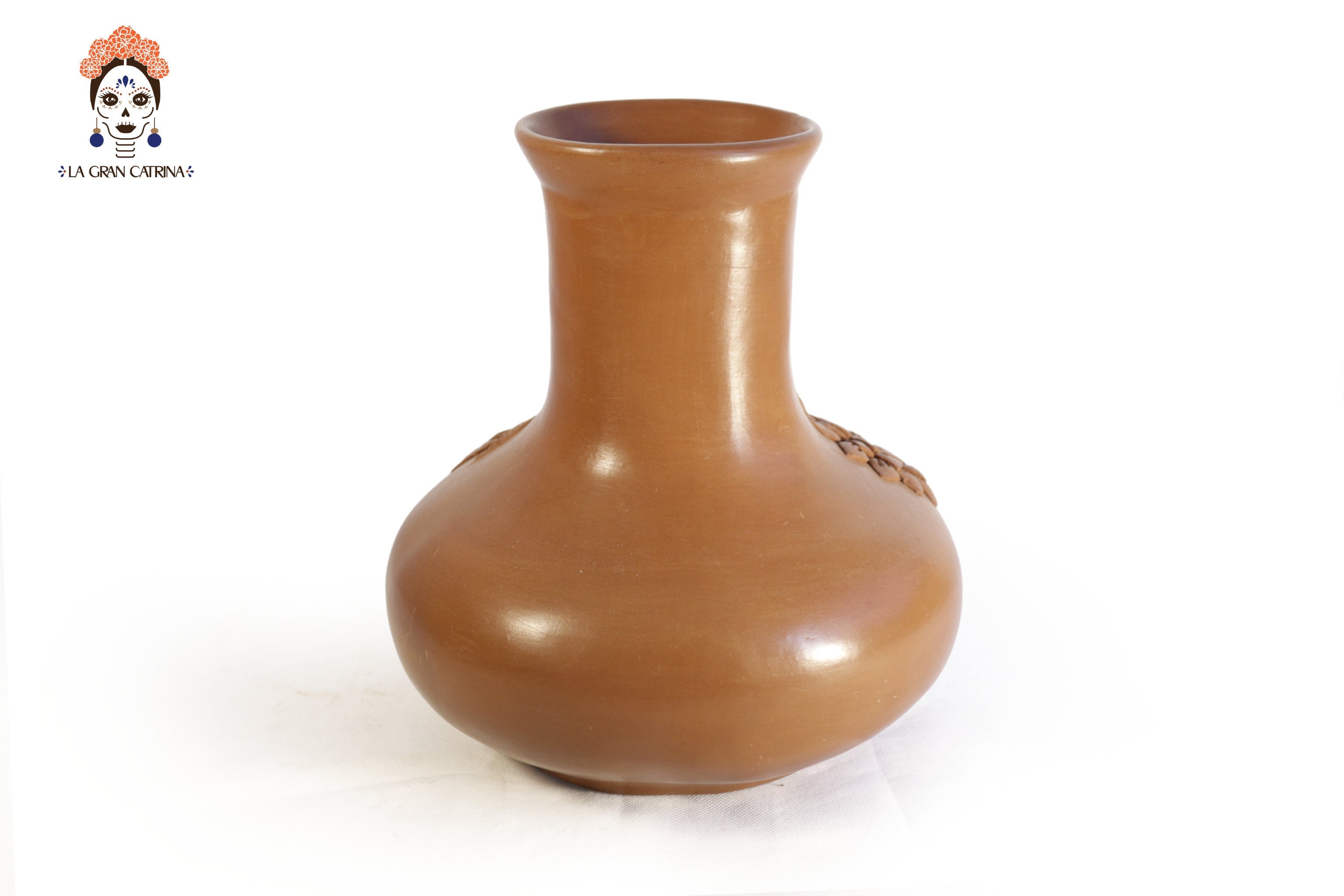 Vessel with Floral Design Clay - Patamban - 9.4 in. Patamban