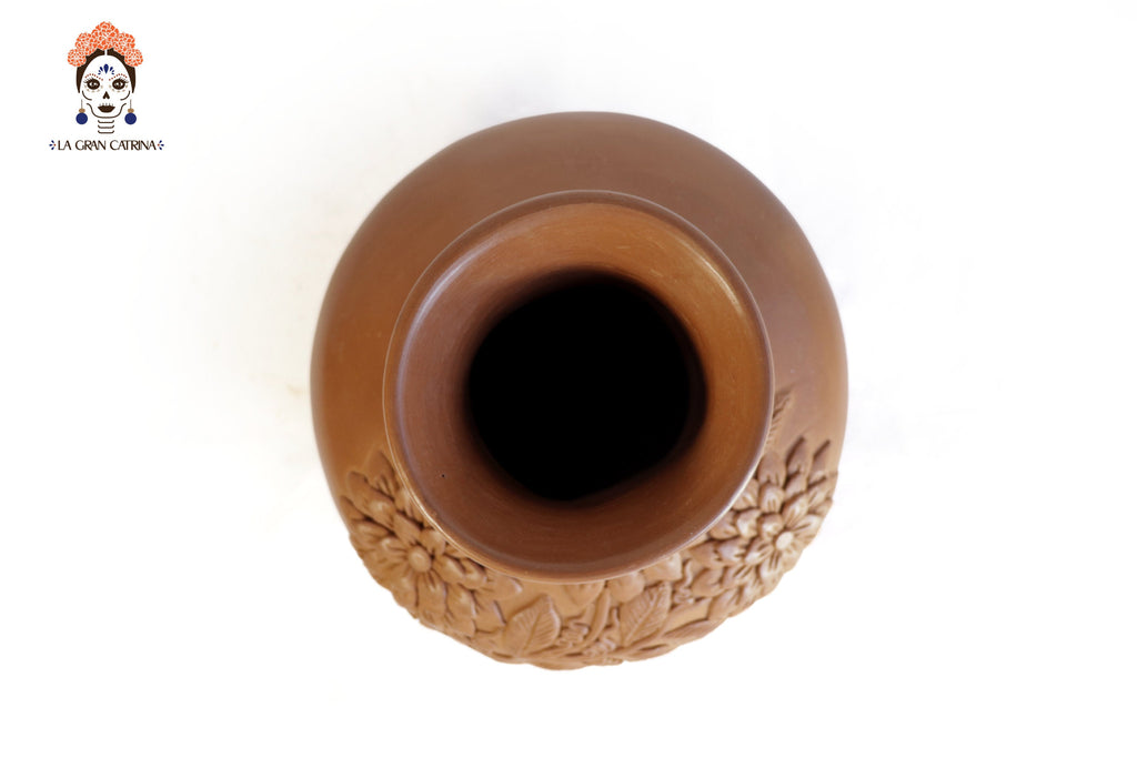 Vessel with Floral Design Clay - Patamban - 9.4 in. Patamban