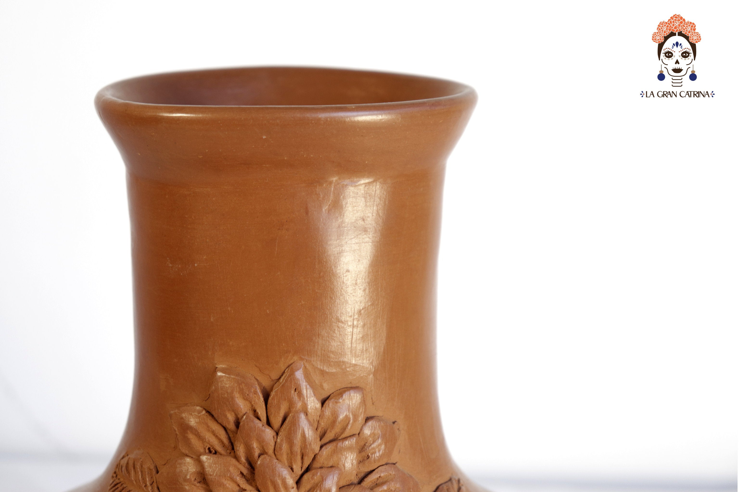 Vessel with Floral Design Clay - Patamban - 9.4 in. Patamban