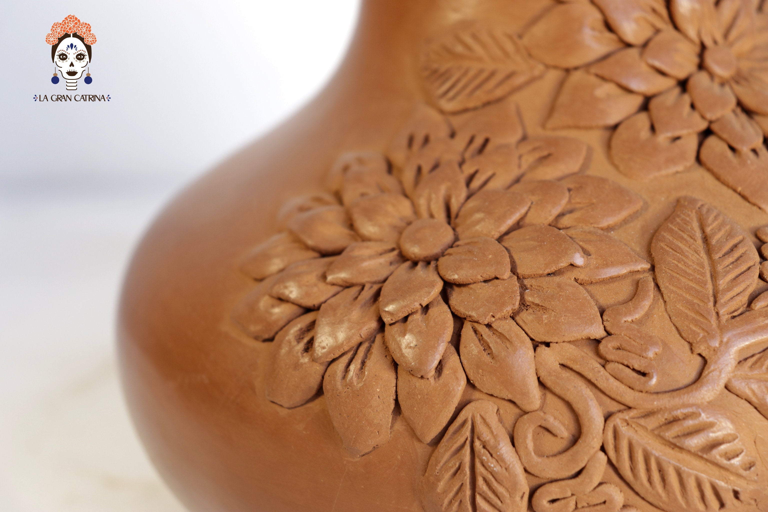 Vessel with Floral Design Clay - Patamban - 9.4 in. Patamban