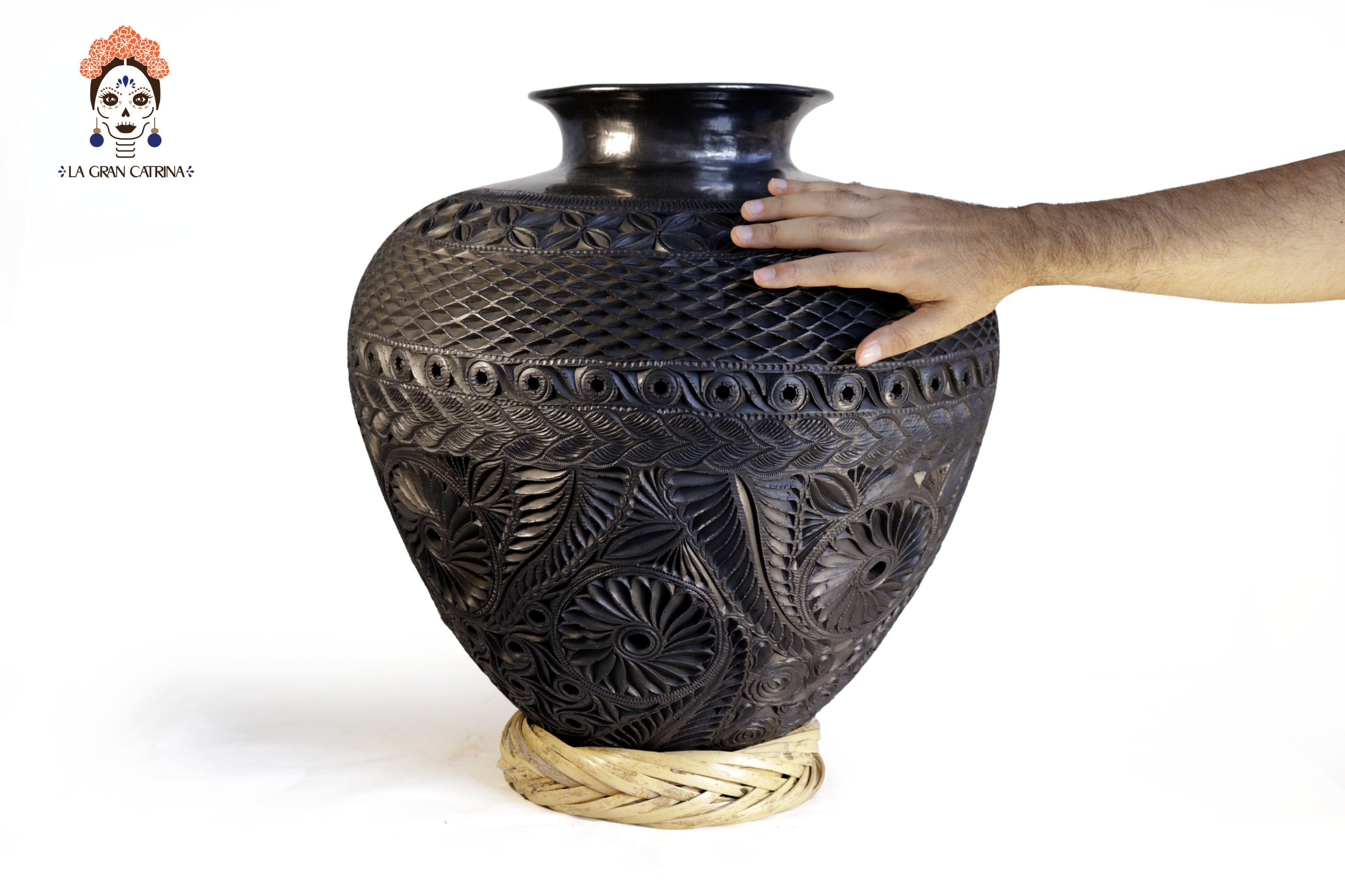 Large Handcrafted Black Clay Tibor Jar 19.6 in. Tere Oax