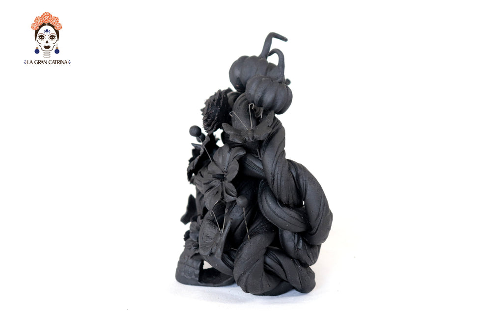 Skull black with Butterflies and Pumpkins II - 5.7 in. Yuliana Capula