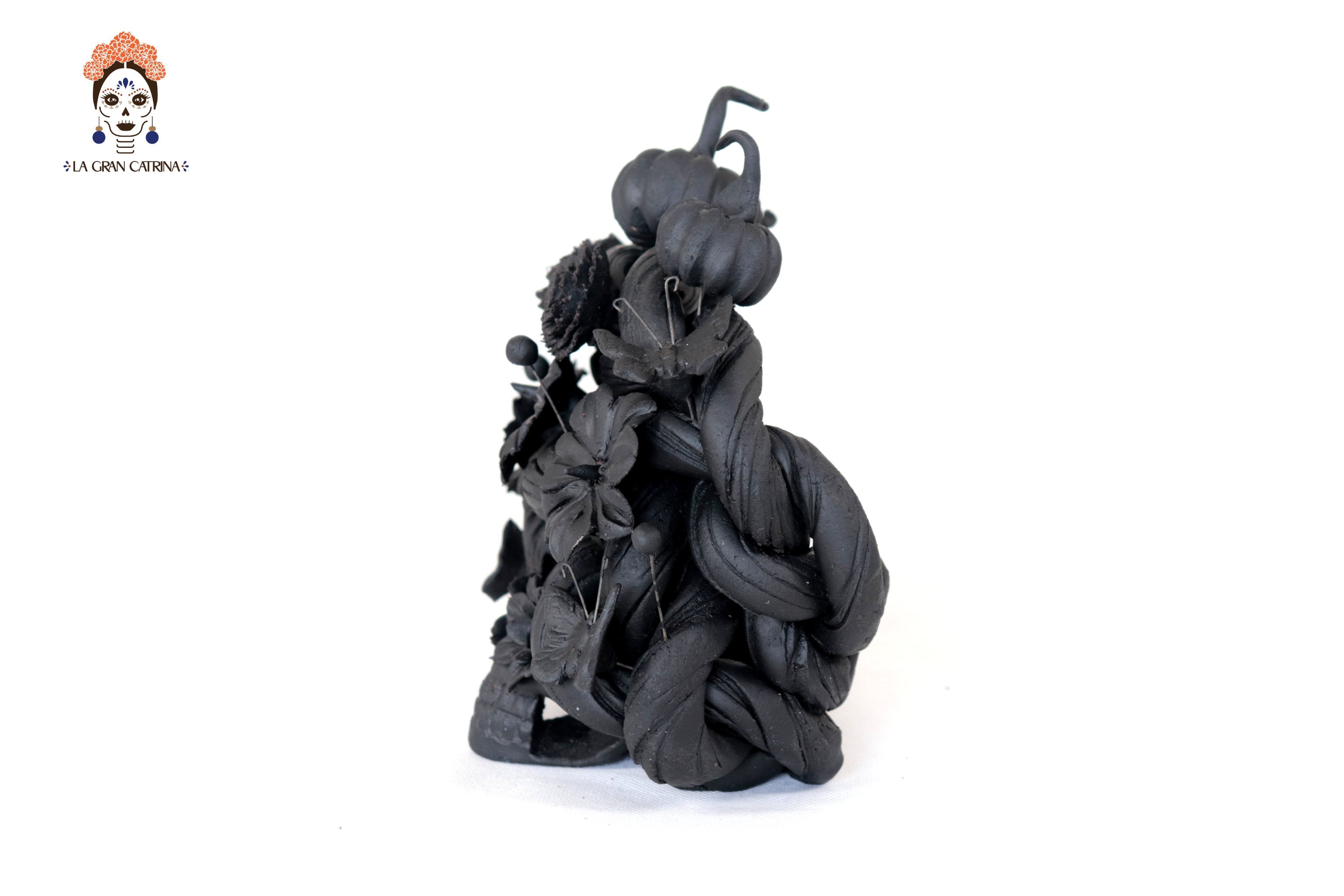 Skull black with Butterflies and Pumpkins II - 5.7 in. Yuliana Capula