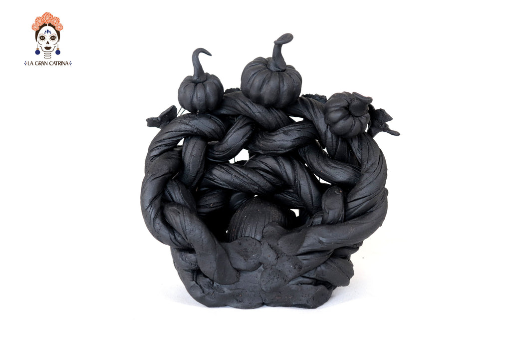 Skull black with Butterflies and Pumpkins II - 5.7 in. Yuliana Capula