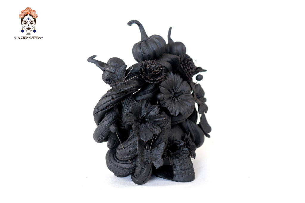 Skull black with Butterflies and Pumpkins II - 5.7 in. Yuliana Capula