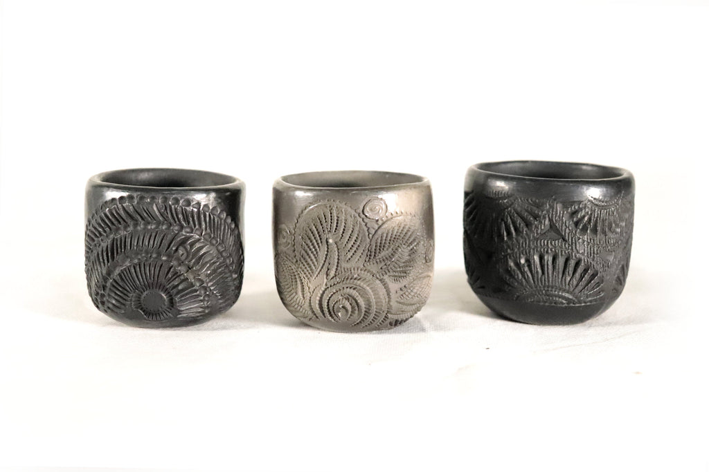 Handcrafted Black Clay Shot Glasses - Wholesale 10+ Pieces or More. 2.5 in. Tere Oax