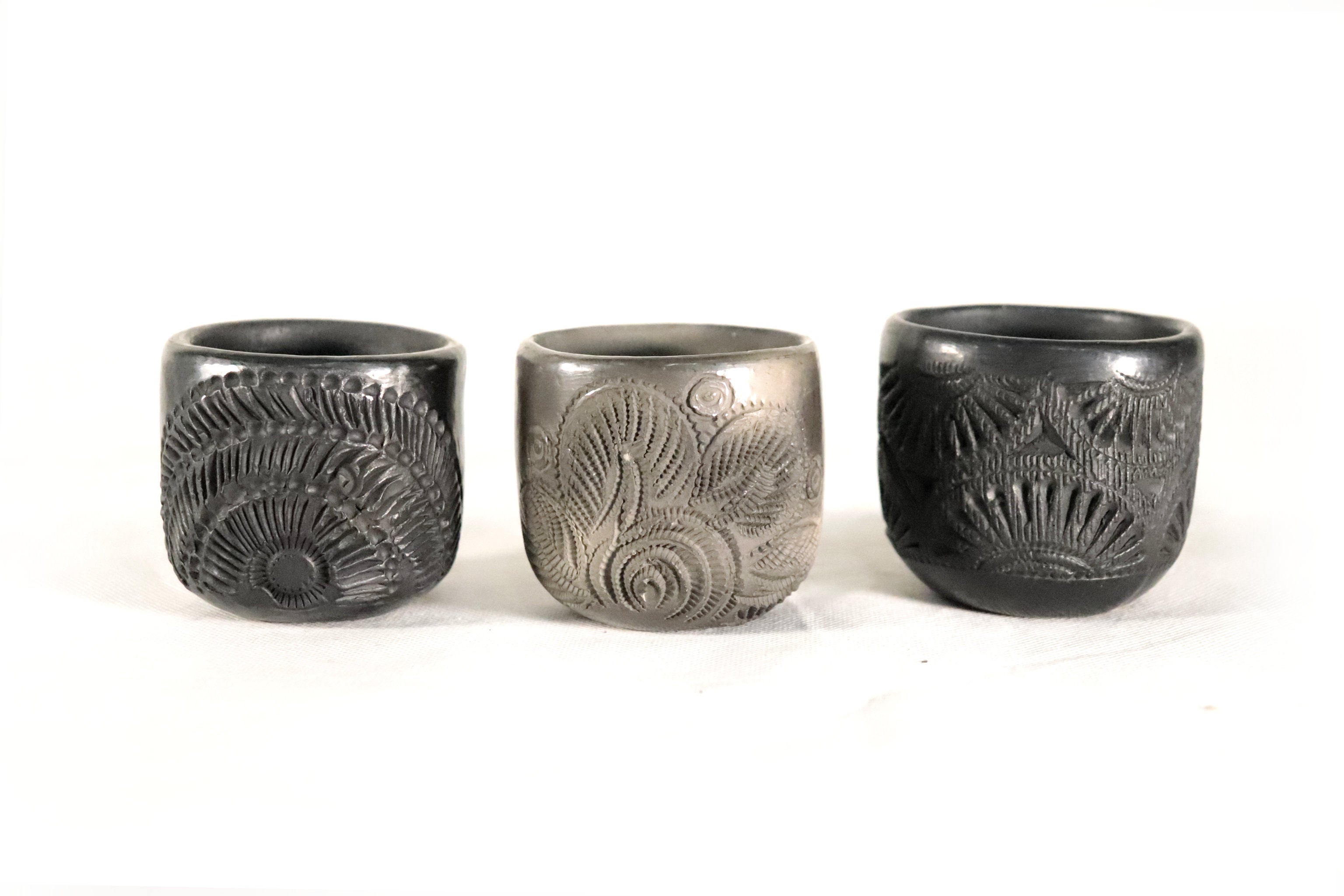 Handcrafted Black Clay Shot Glasses - Wholesale 10+ Pieces or More. 2.5 in. Tere Oax