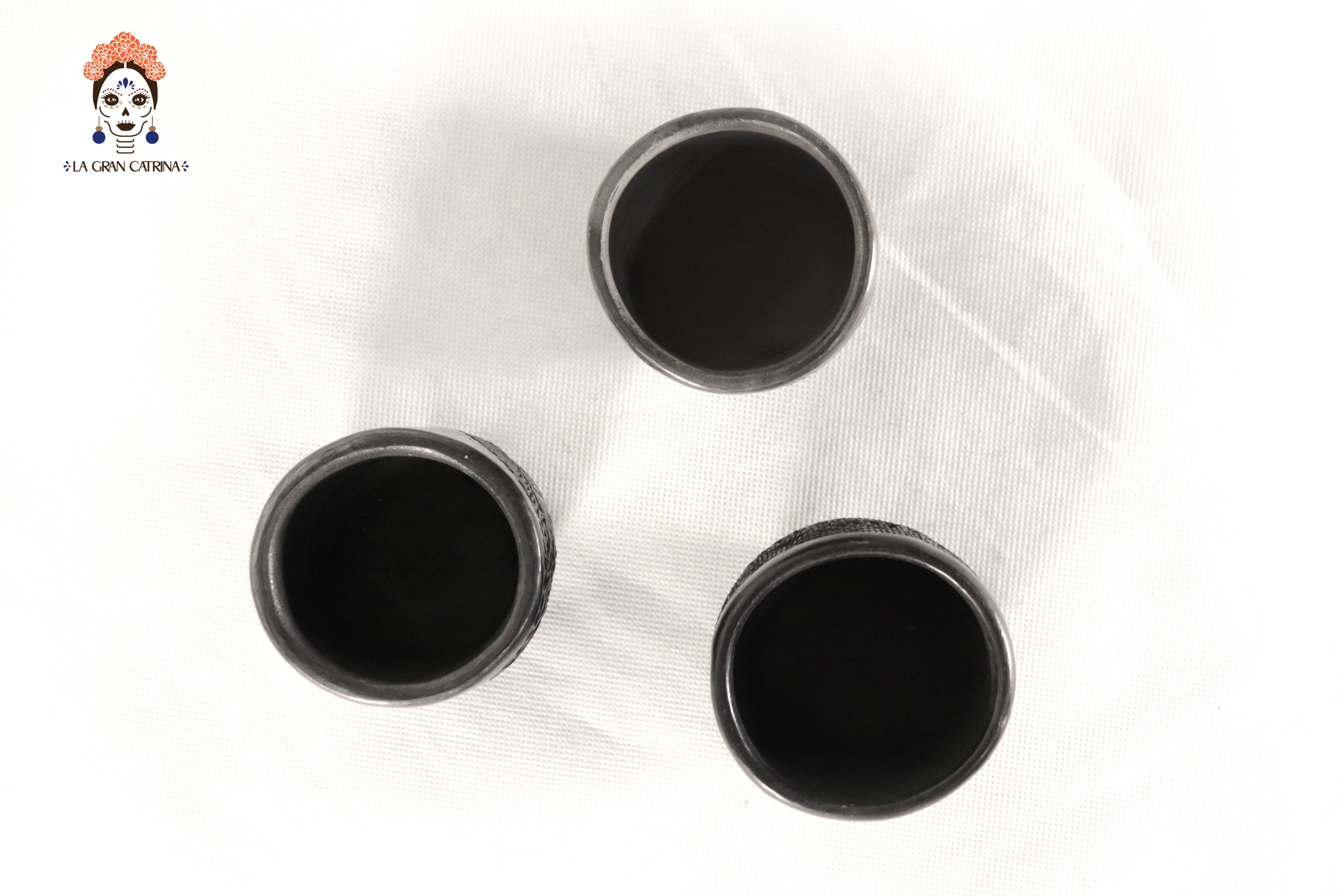 Handcrafted Black Clay Shot Glasses - Wholesale 10+ Pieces or More. 2.5 in. Tere Oax