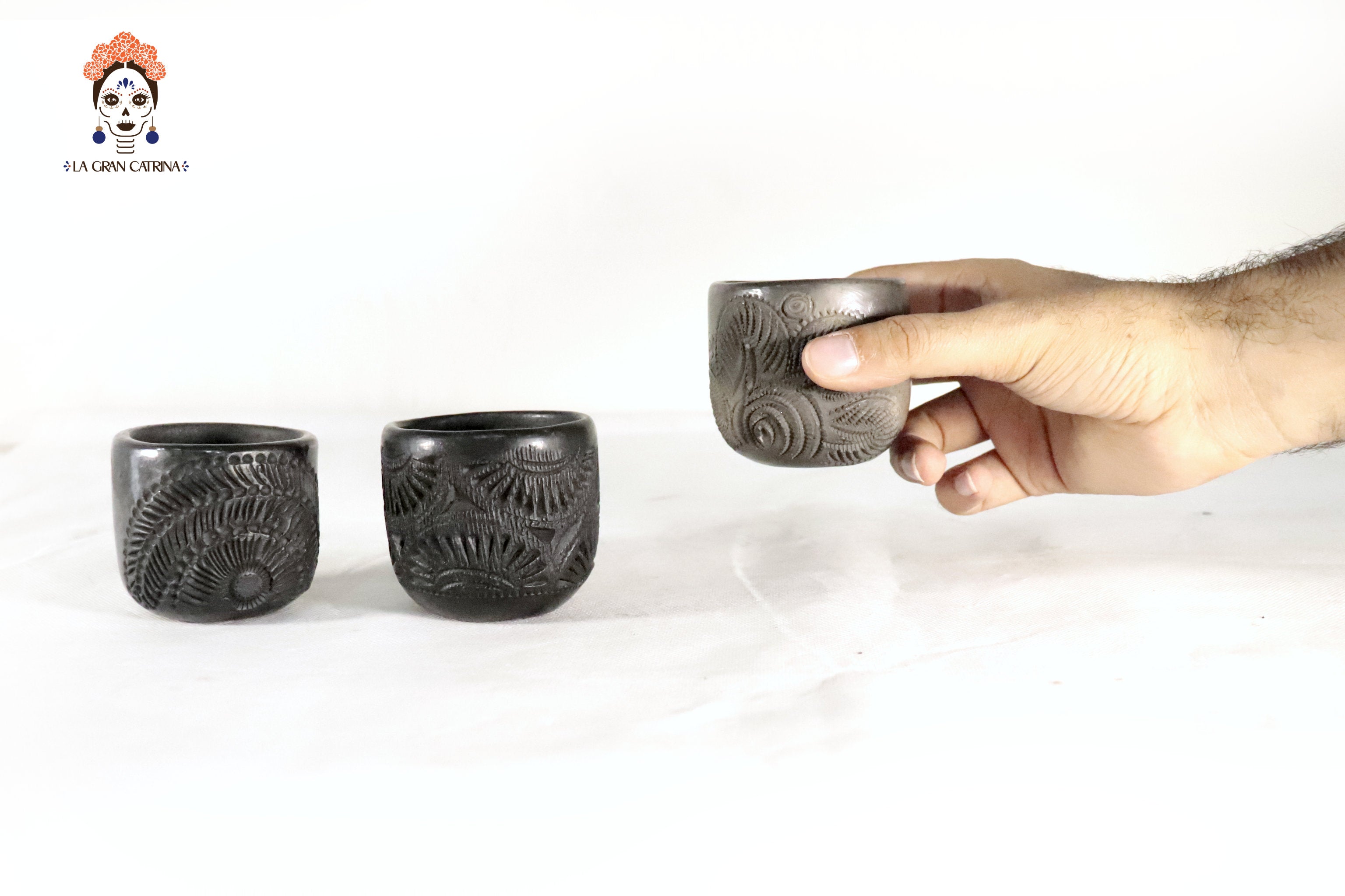 Handcrafted Black Clay Shot Glasses - Wholesale 10+ Pieces or More. 2.5 in. Tere Oax