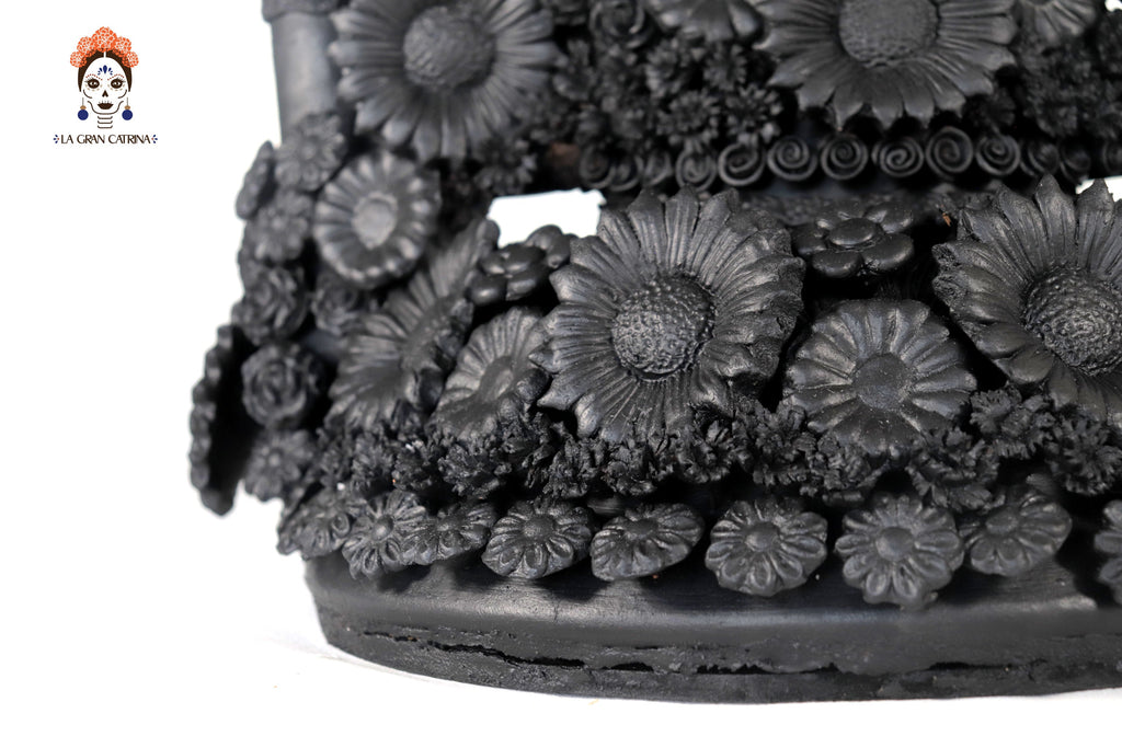 Candleholder Tallr Skull Floral Black Clay - 24.4 in. - Made to Order Manuel Avalos