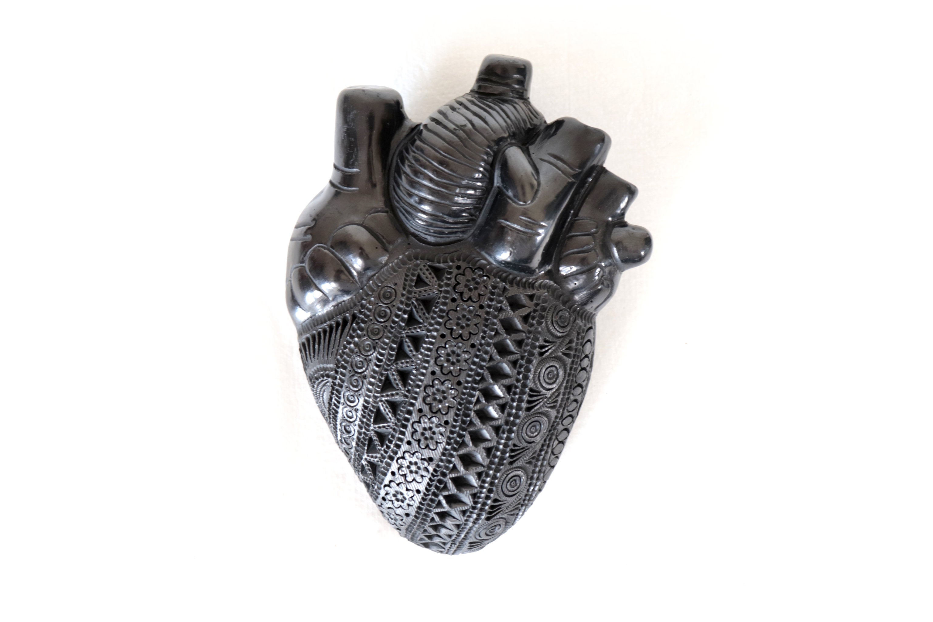 Corn Heart Model 3 - San Bartolo Black Clay 7.8 in. - in. Production Tierra Lumbre