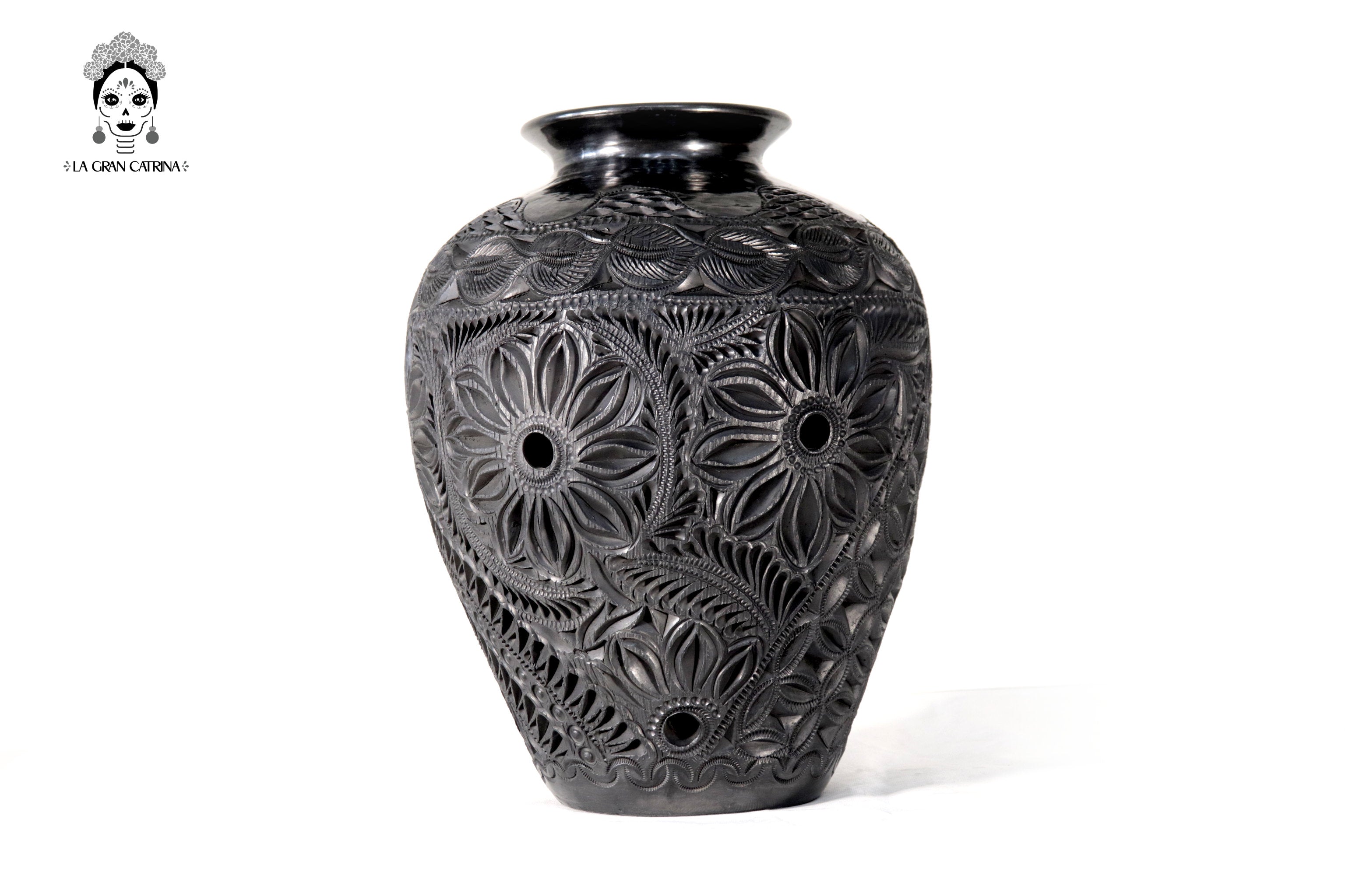 Handcrafted Black Clay Tibor Jar II 13.7 in. - in. Production Tere Oax