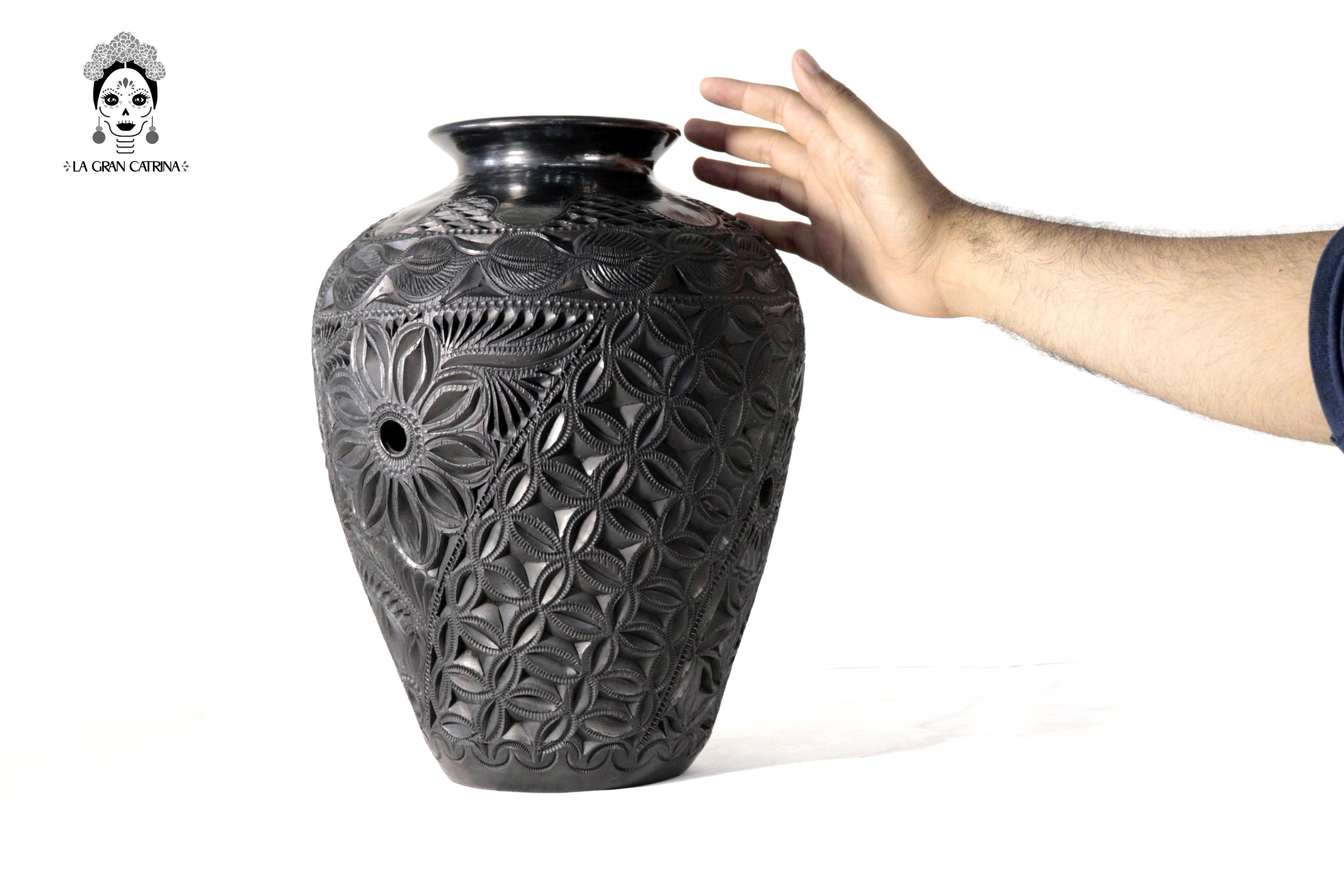 Handcrafted Black Clay Tibor Jar II 13.7 in. - in. Production Tere Oax