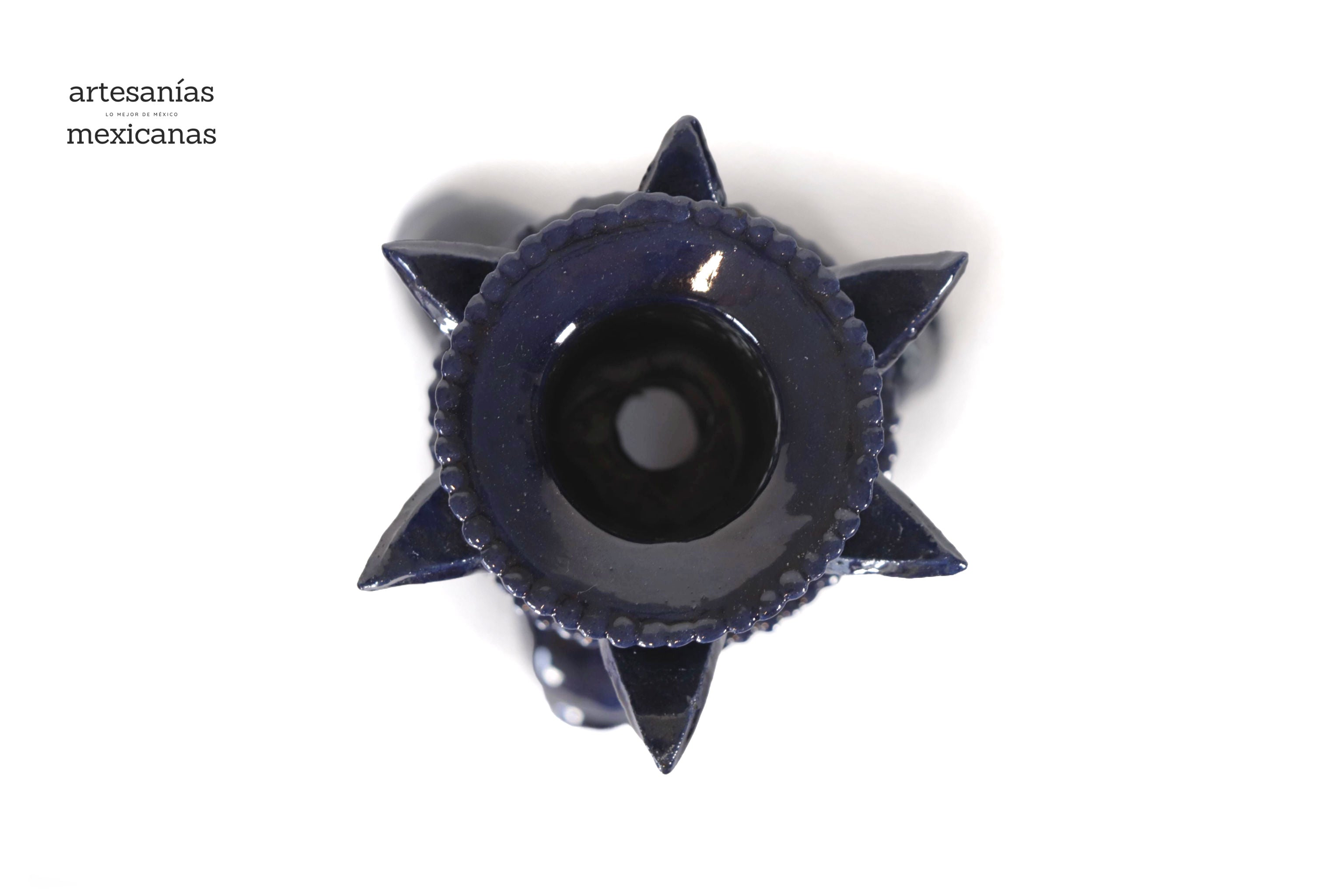 Set of 3 Candleholders Blue with leaves - Glazed Clay Juan Gtz