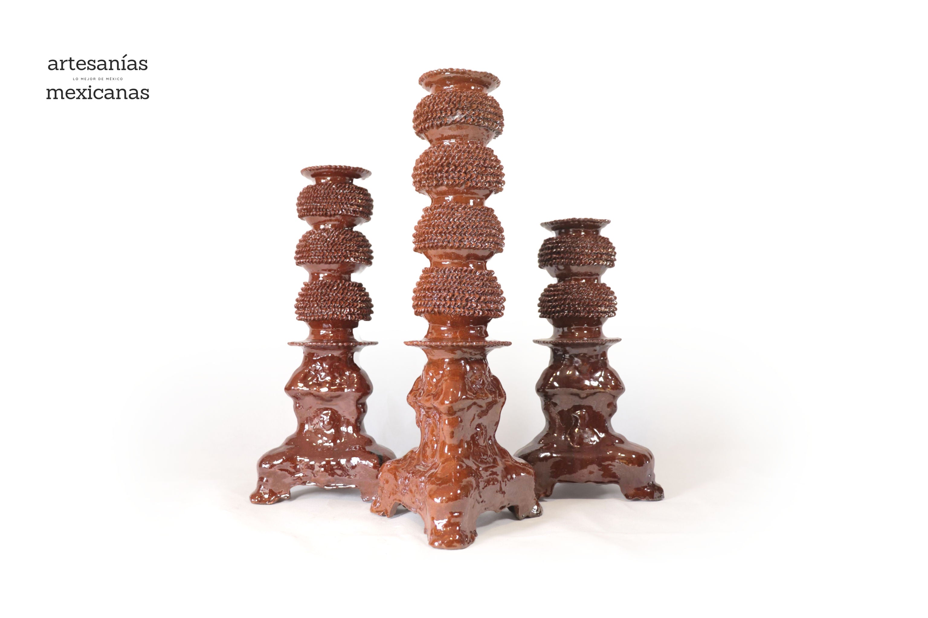 Set of 3 Candleholders browns - Glazed Clay Juan Gtz