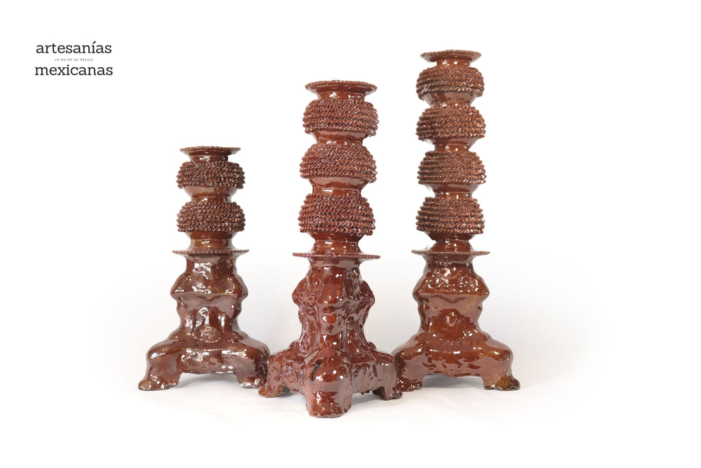 Set of 3 Candleholders browns - Glazed Clay Juan Gtz