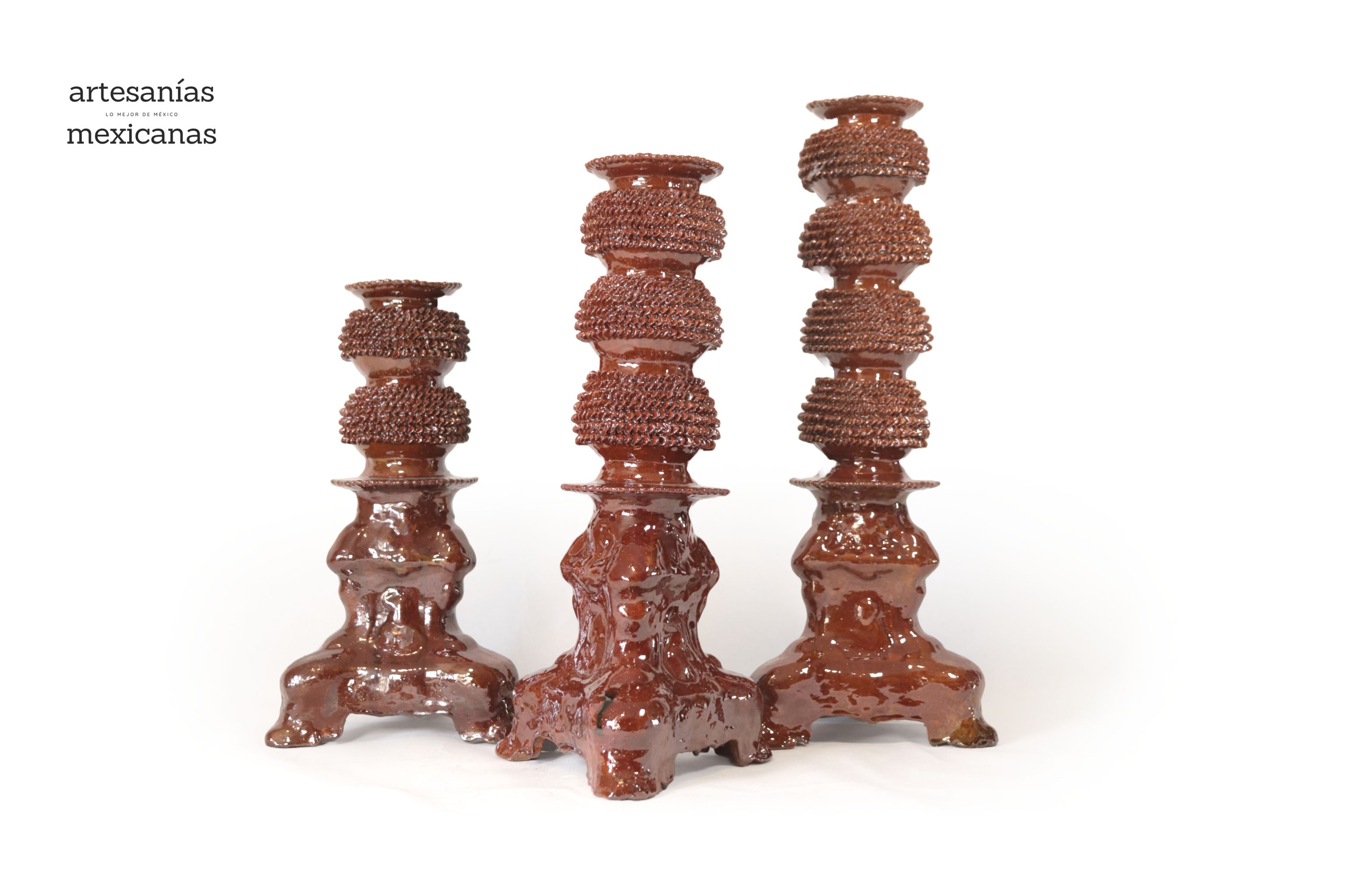 Set of 3 Candleholders browns - Glazed Clay Juan Gtz