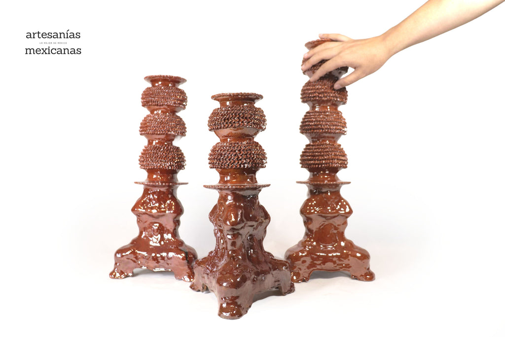 Set of 3 Candleholders browns - Glazed Clay Juan Gtz