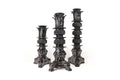 Set of 3 Candleholders Black with leaves - Glazed Clay Juan Gtz