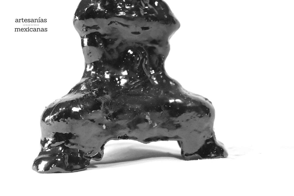 Set of 3 Candleholders Black with leaves - Glazed Clay Juan Gtz
