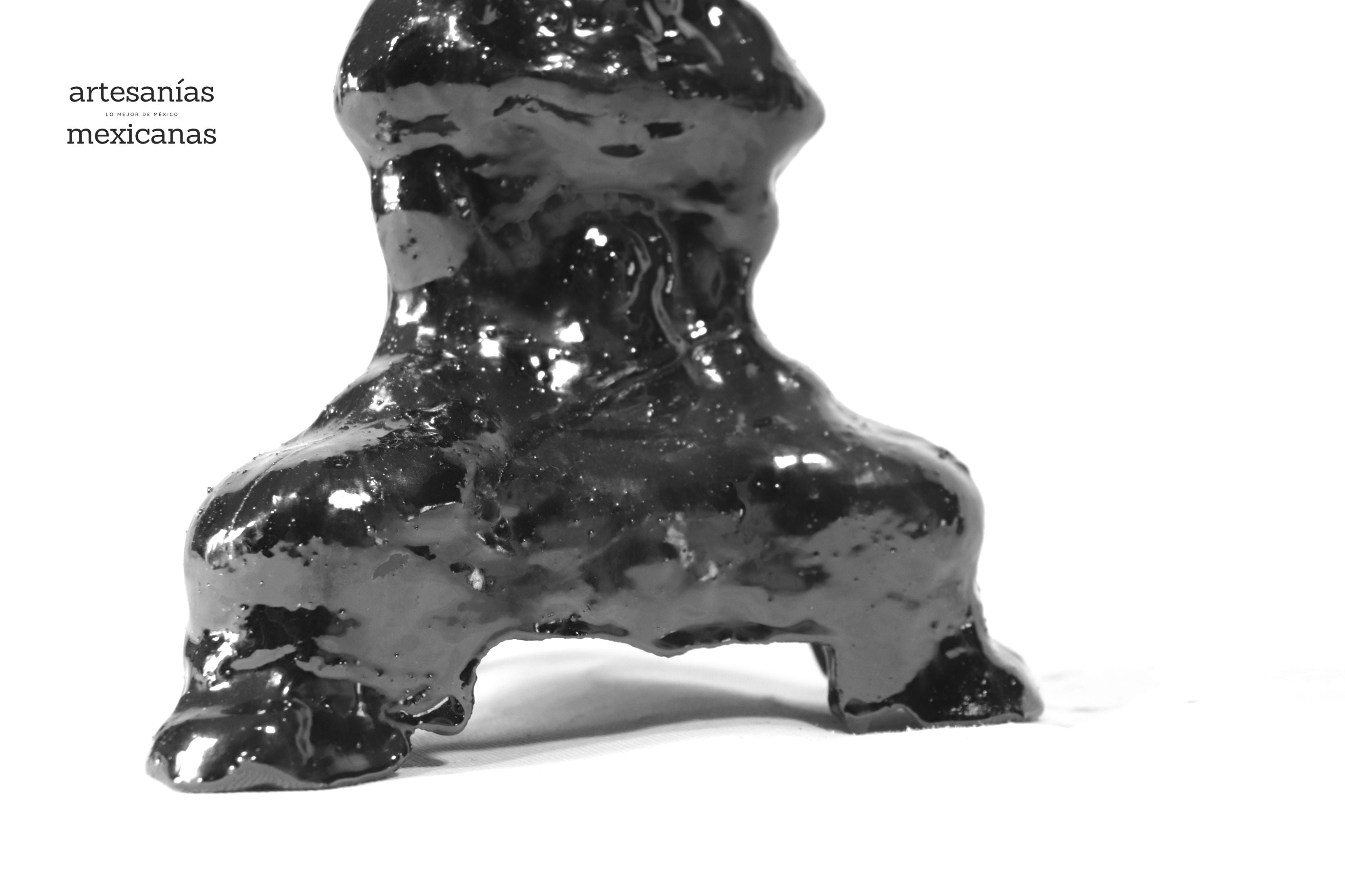Set of 3 Candleholders Black with leaves - Glazed Clay Juan Gtz