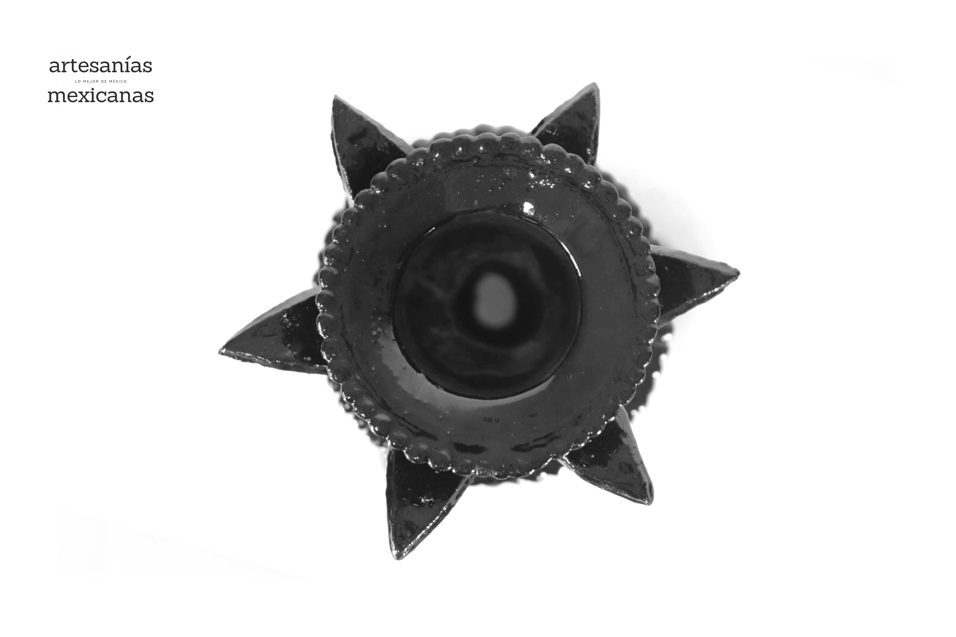 Set of 3 Candleholders Black with leaves - Glazed Clay Juan Gtz