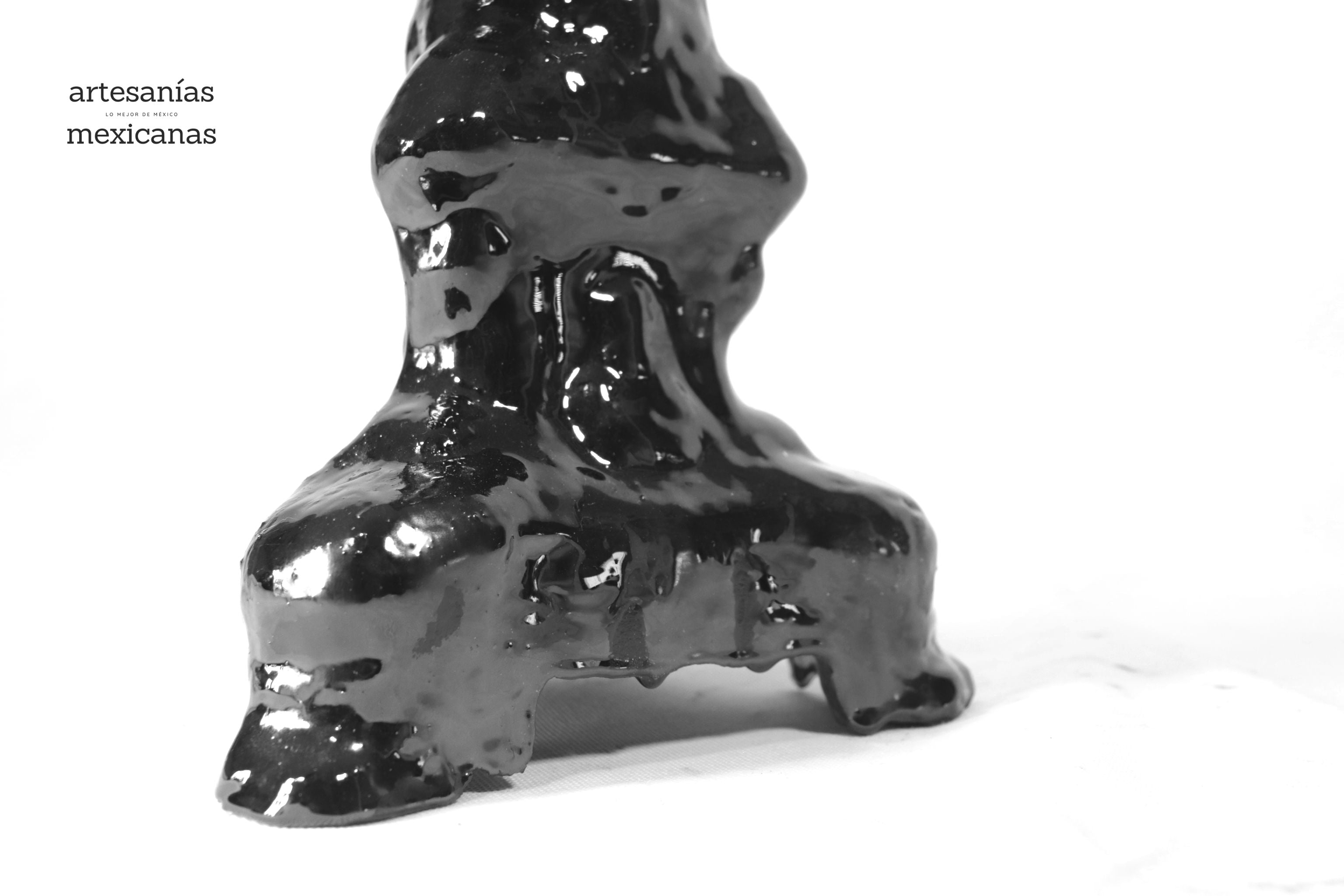 Set of 3 Candleholders Black with leaves - Glazed Clay Juan Gtz