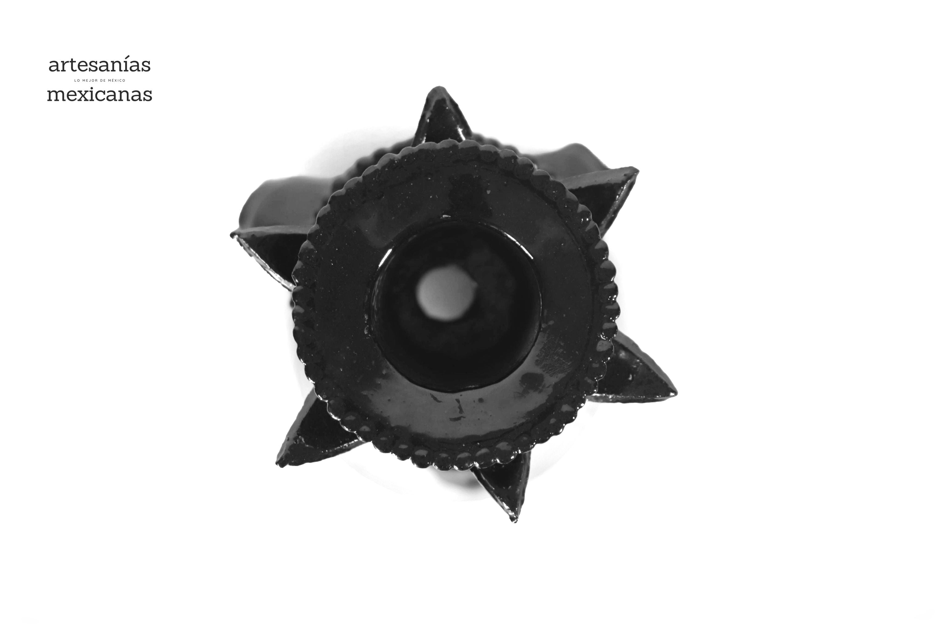 Set of 3 Candleholders Black with leaves - Glazed Clay Juan Gtz