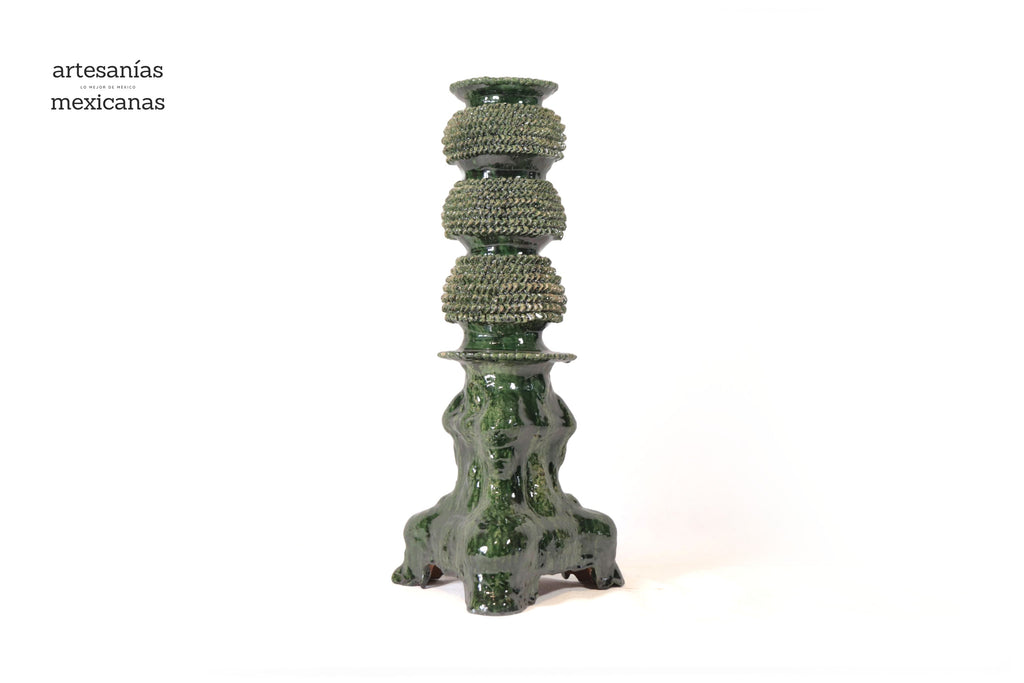 Set of 3 Candleholders Green - Glazed Clay Juan Gtz