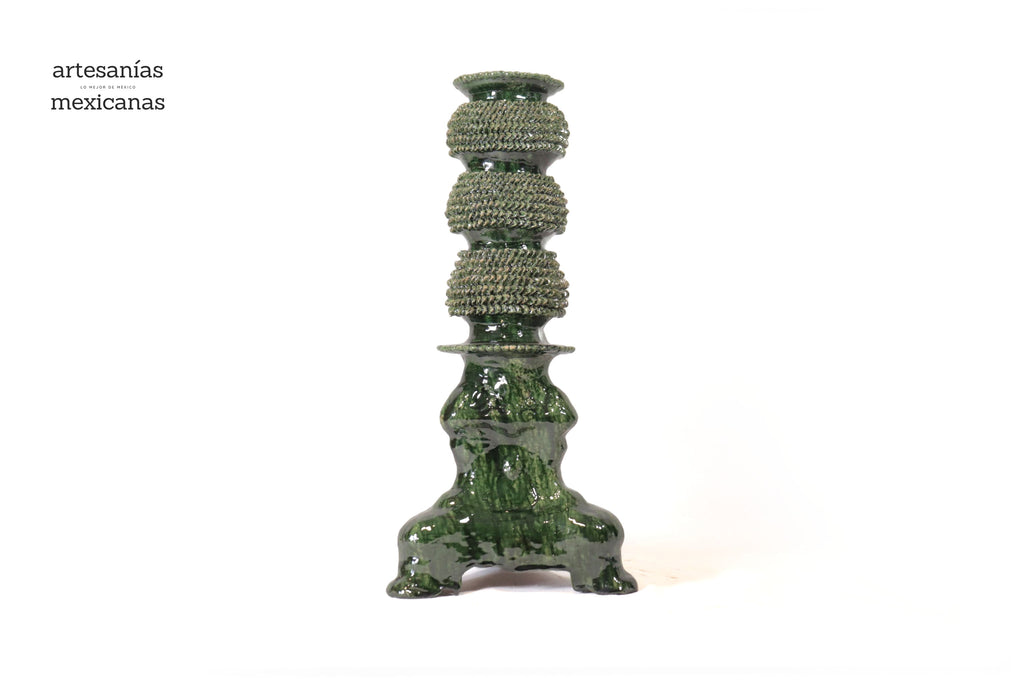 Set of 3 Candleholders Green - Glazed Clay Juan Gtz