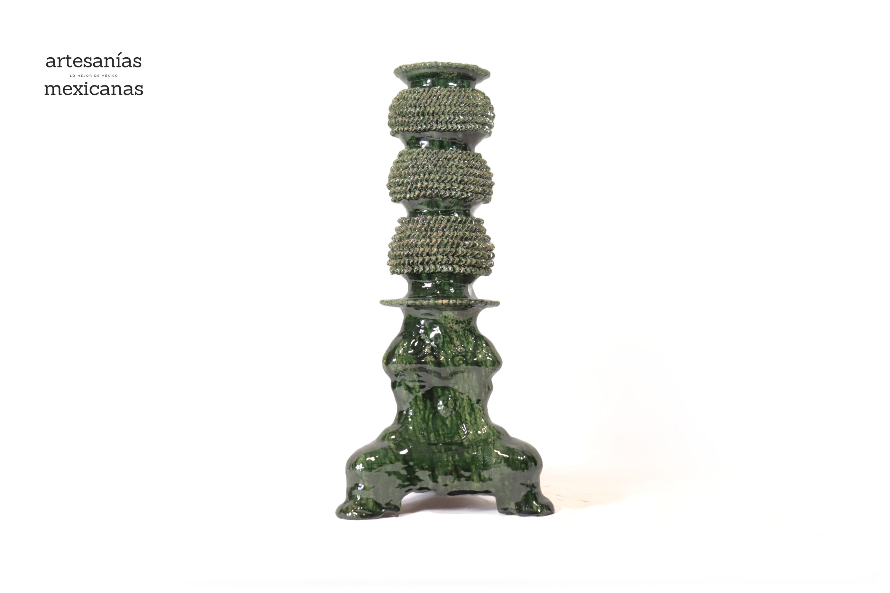 Set of 3 Candleholders Green - Glazed Clay Juan Gtz