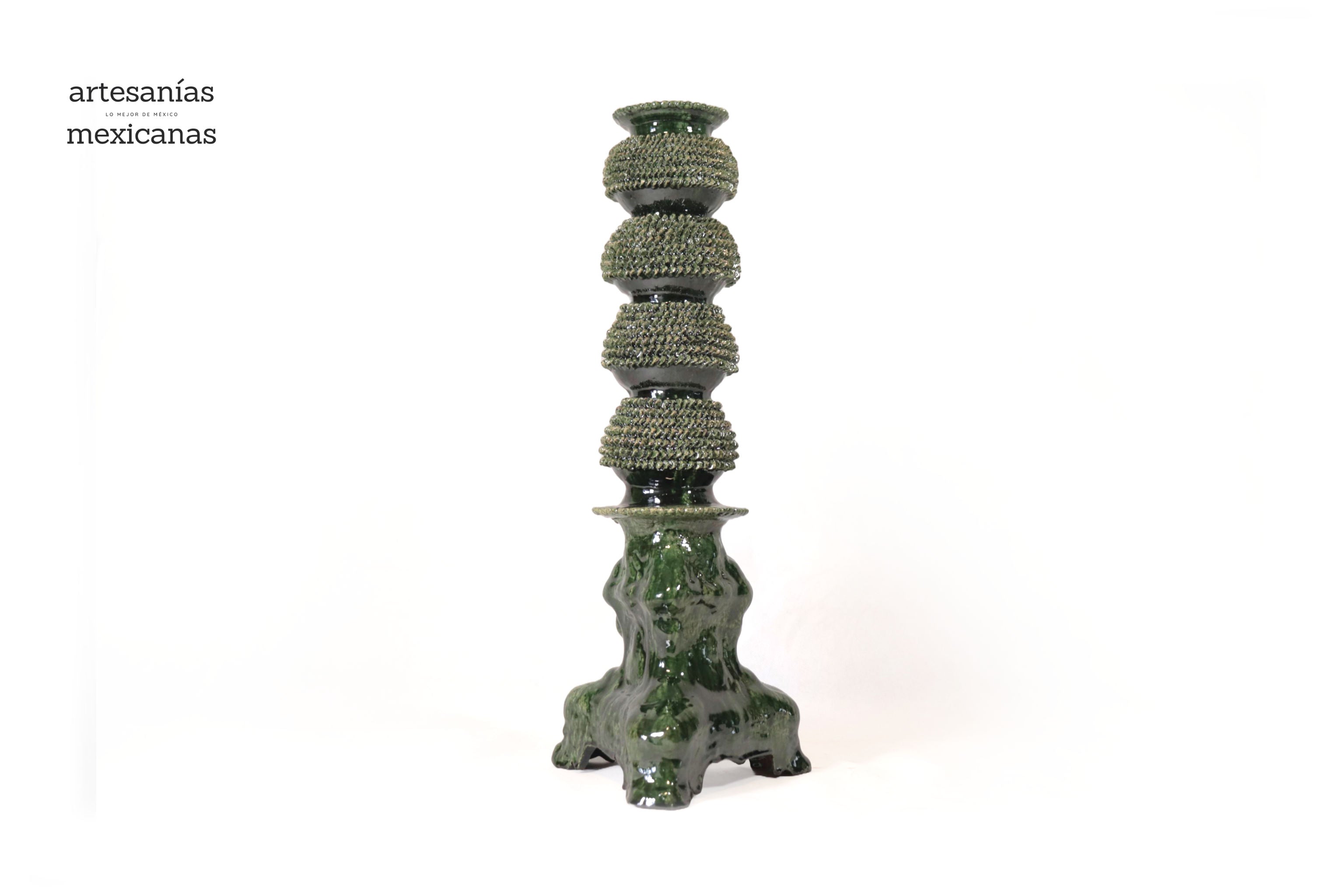 Set of 3 Candleholders Green - Glazed Clay Juan Gtz