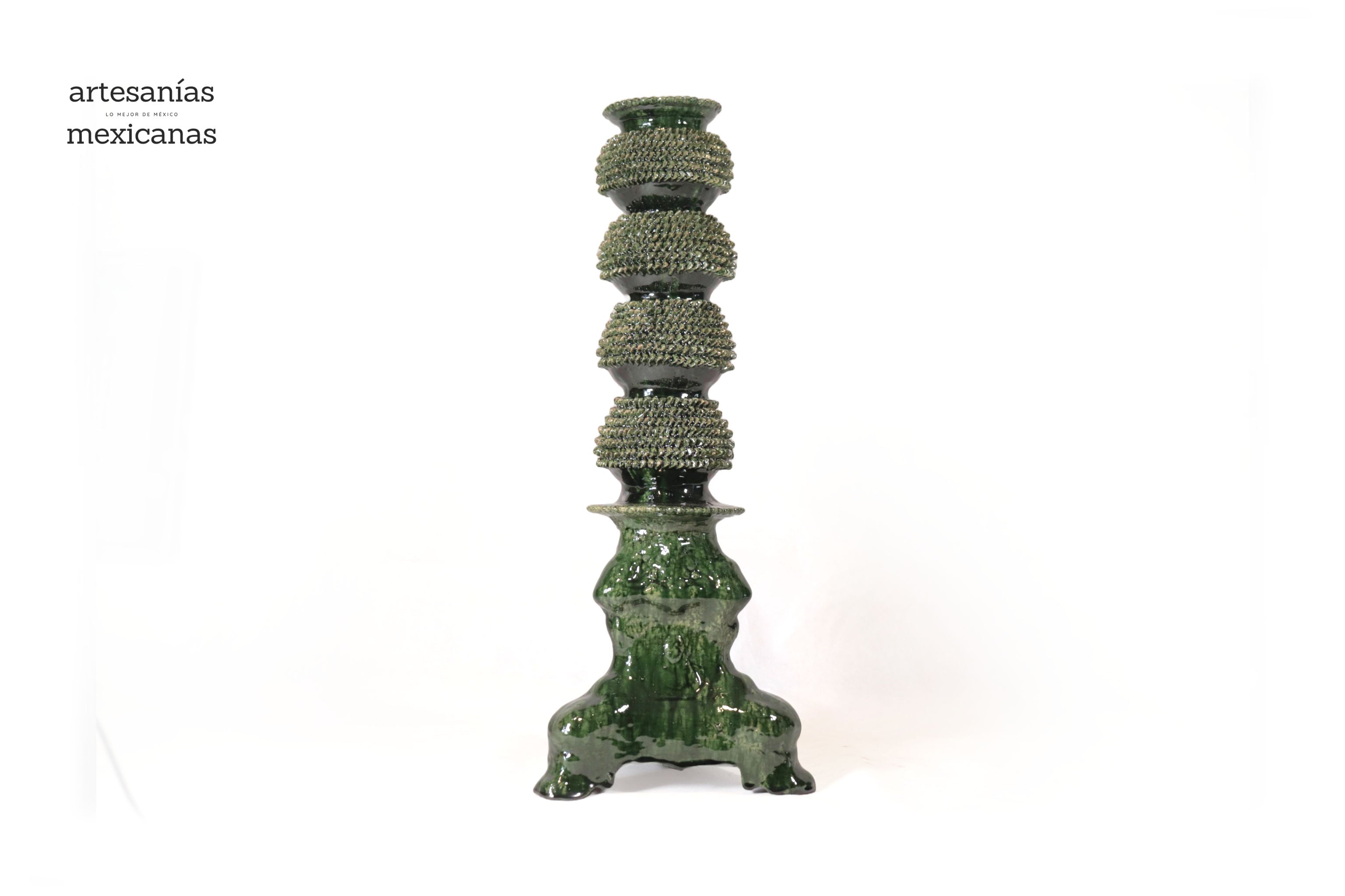 Set of 3 Candleholders Green - Glazed Clay Juan Gtz