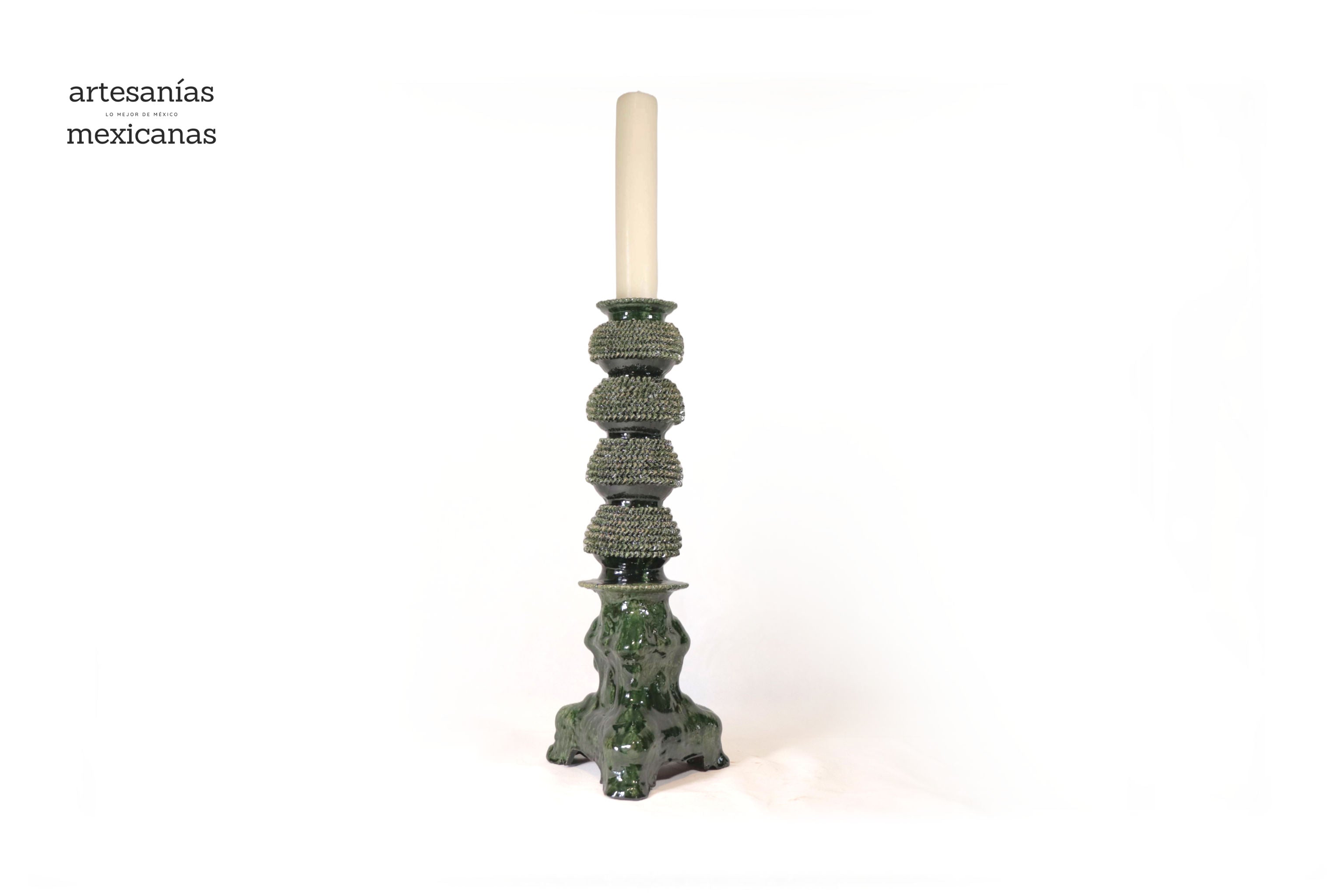 Set of 3 Candleholders Green - Glazed Clay Juan Gtz