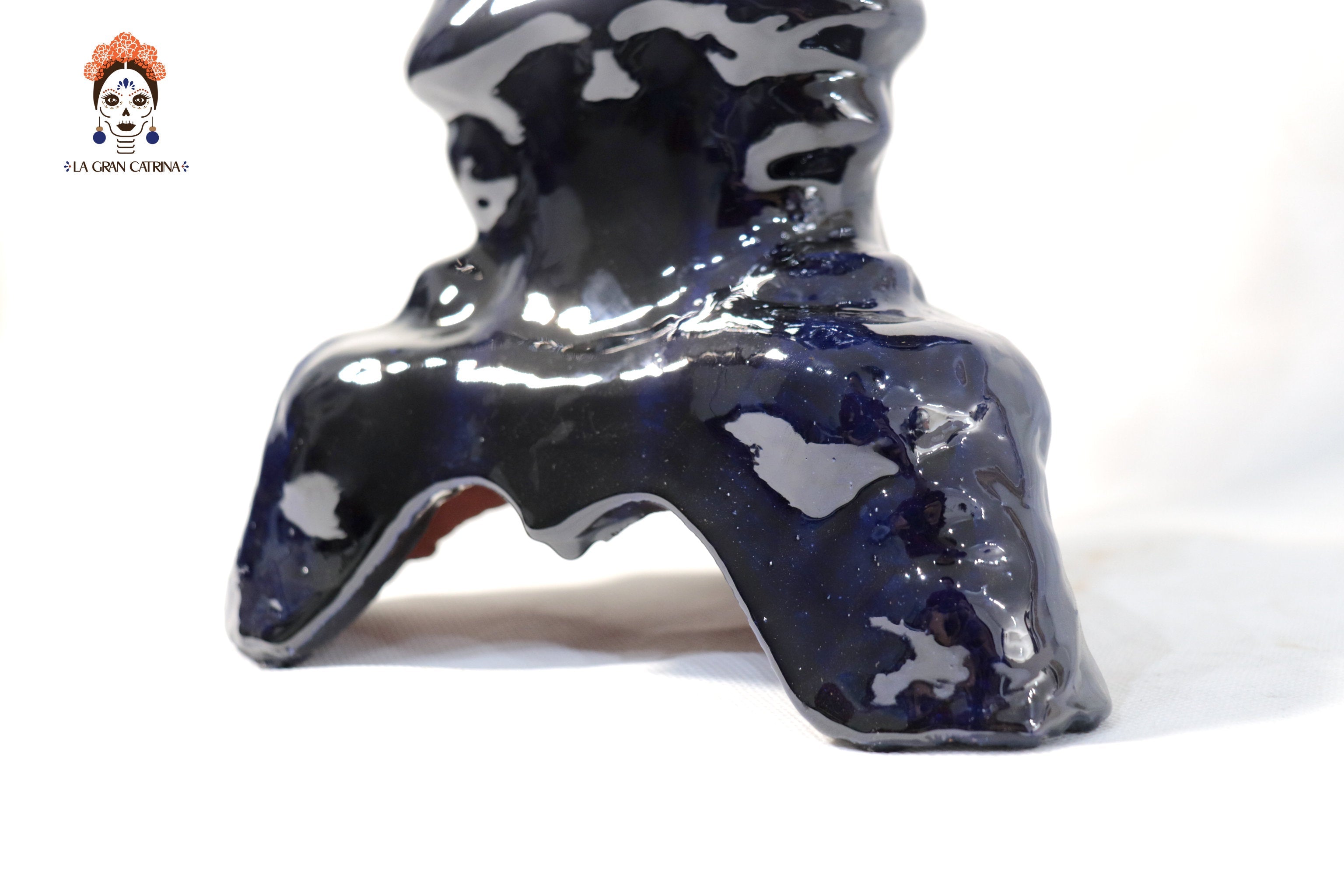 3-Candle Candleholder heart Blue - 16.5 in. - Glazed Clay - Made to Order 5+ Pcs Juan Gtz
