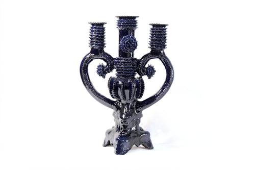3-Candle Candleholder heart Blue - 16.5 in. - Glazed Clay - Made to Order 5+ Pcs Juan Gtz