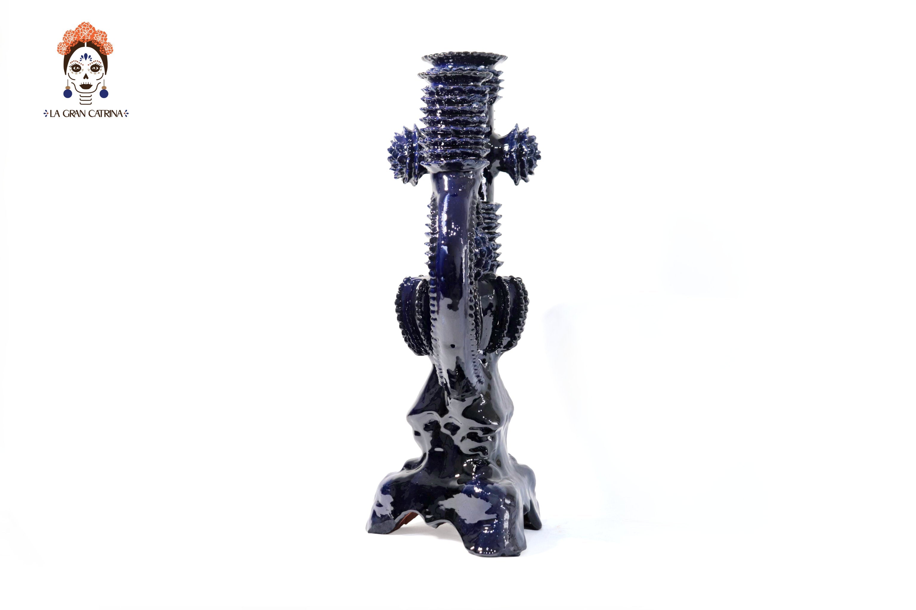 3-Candle Candleholder heart Blue - 16.5 in. - Glazed Clay - Made to Order 5+ Pcs Juan Gtz